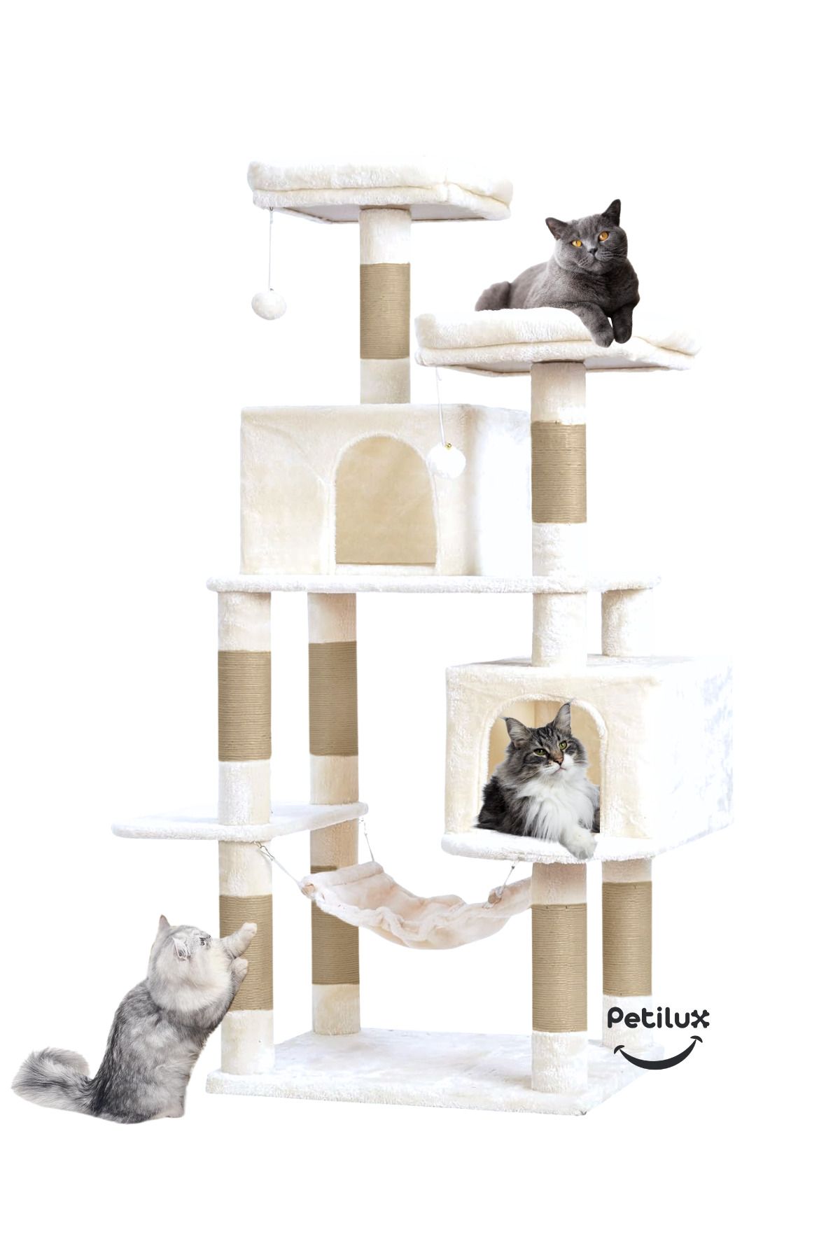 Petilux-Double Slot Luxury Large Size Scratching Cat Play House with Hammock Cat Scratching 3