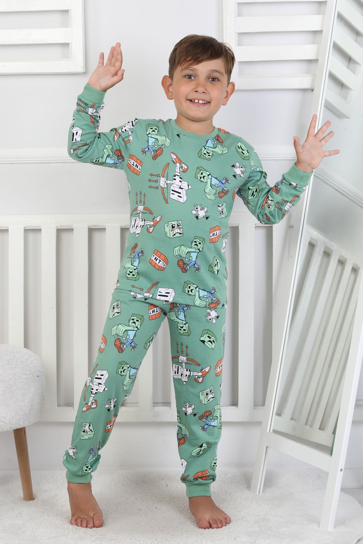 ZUZUNGA-Computer Game Patterned Boys' Pajama Set 2