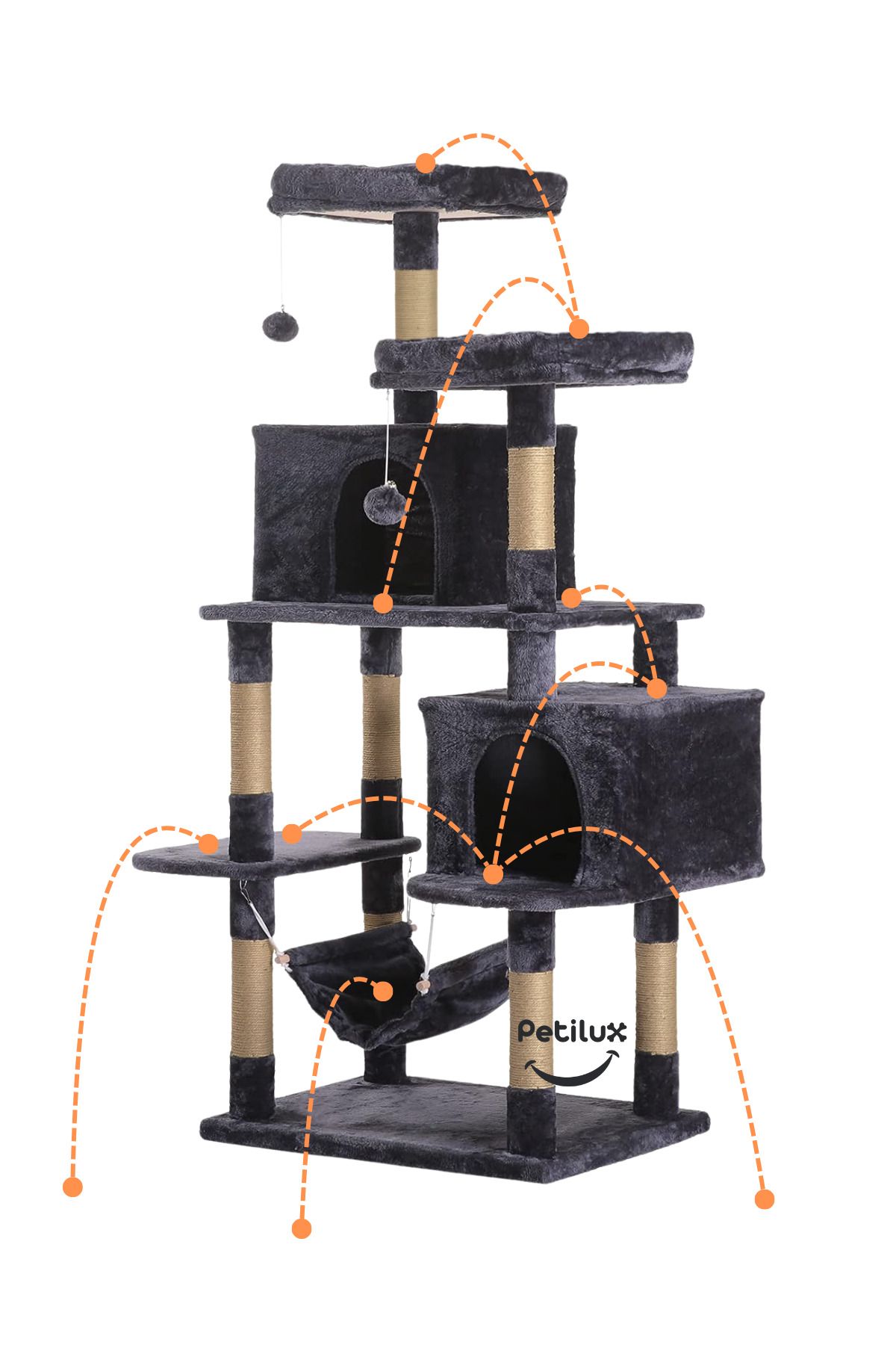 Petilux-Double Slot Luxury Large Size Scratching Cat Play House with Hammock Cat Scratching 5