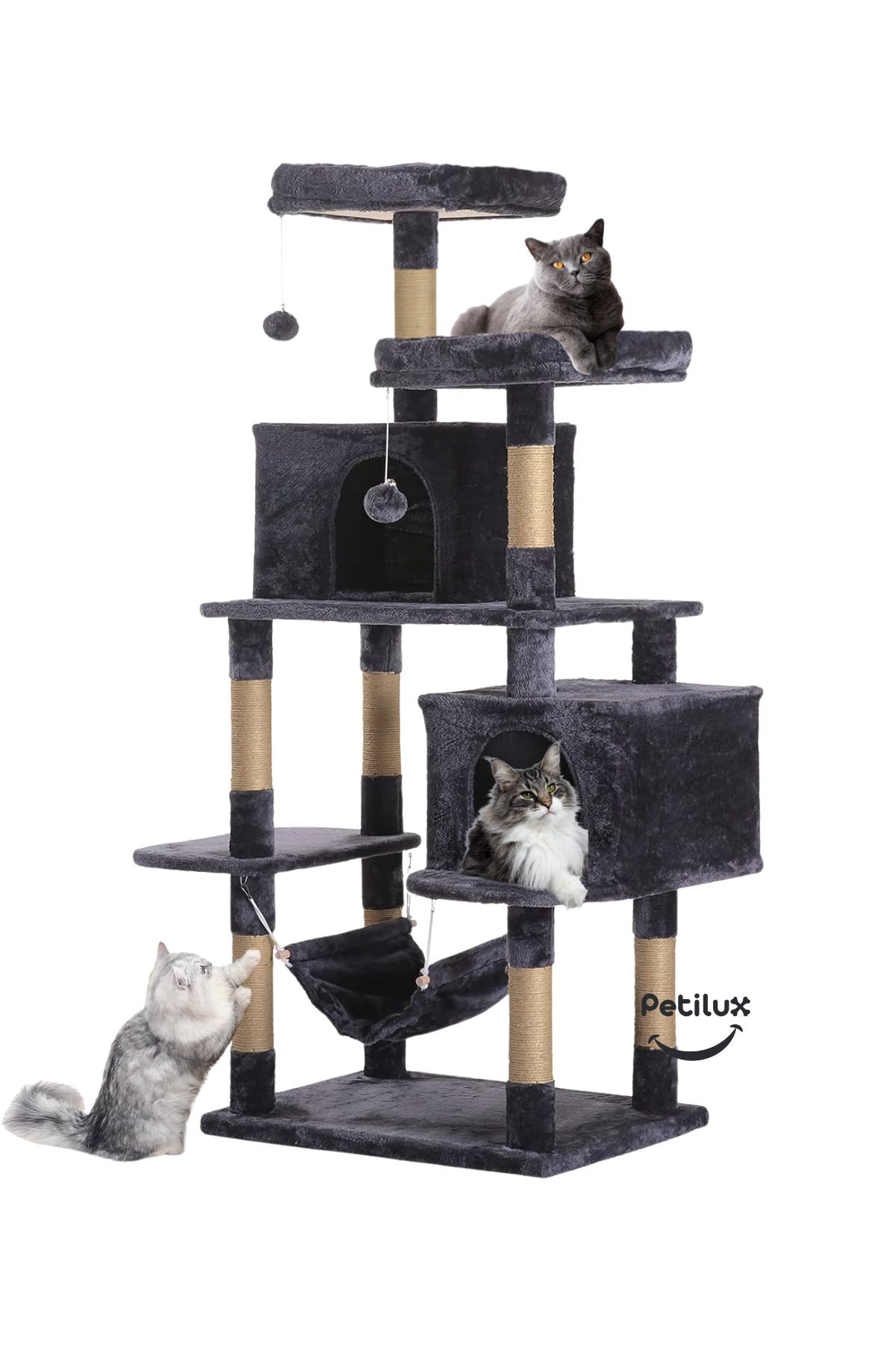 Petilux-Double Slot Luxury Large Size Scratching Cat Play House with Hammock Cat Scratching 3