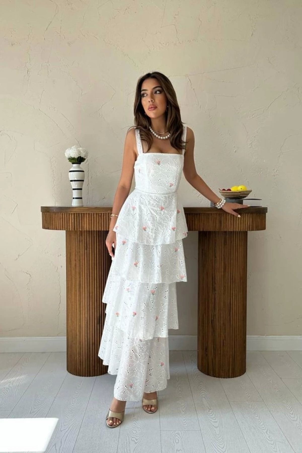 Butik Pembe Kat Kat Arkası Bağlamalı Elbise