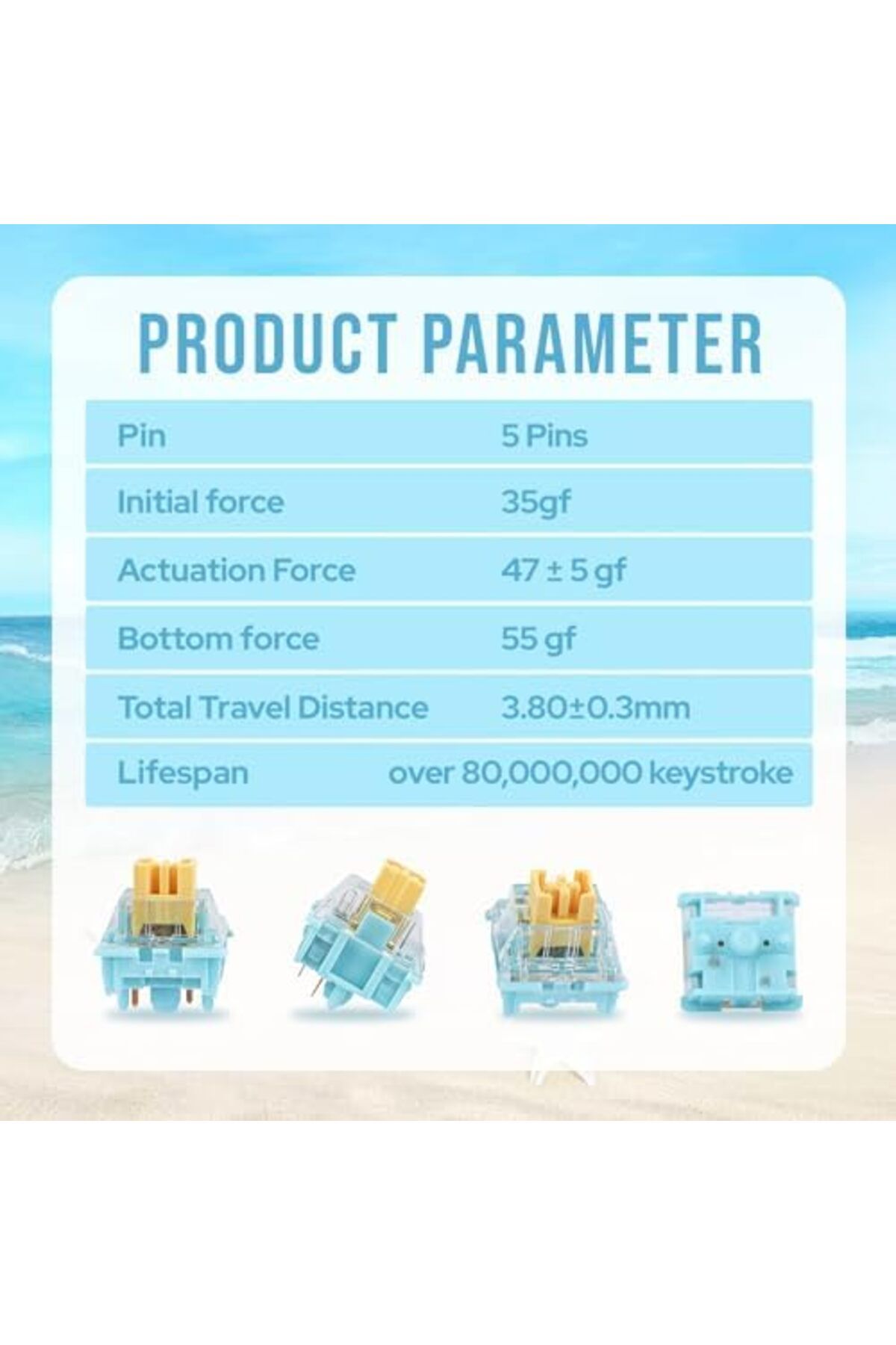 Epomaker-مجموعة مفاتيح لوحة المفاتيح الميكانيكية Sea Salt Silent، مفتاح خطي مُشحم مسبقًا مع فتحة LED، 35 5