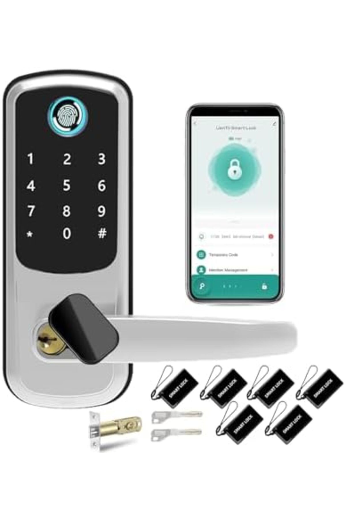 UanTii-قفل ذكي Tuya Wifi، قفل باب بدون مفتاح 5 في 1، قفل باب رقمي بمزلاج واحد مع بصمة الإصبع 2