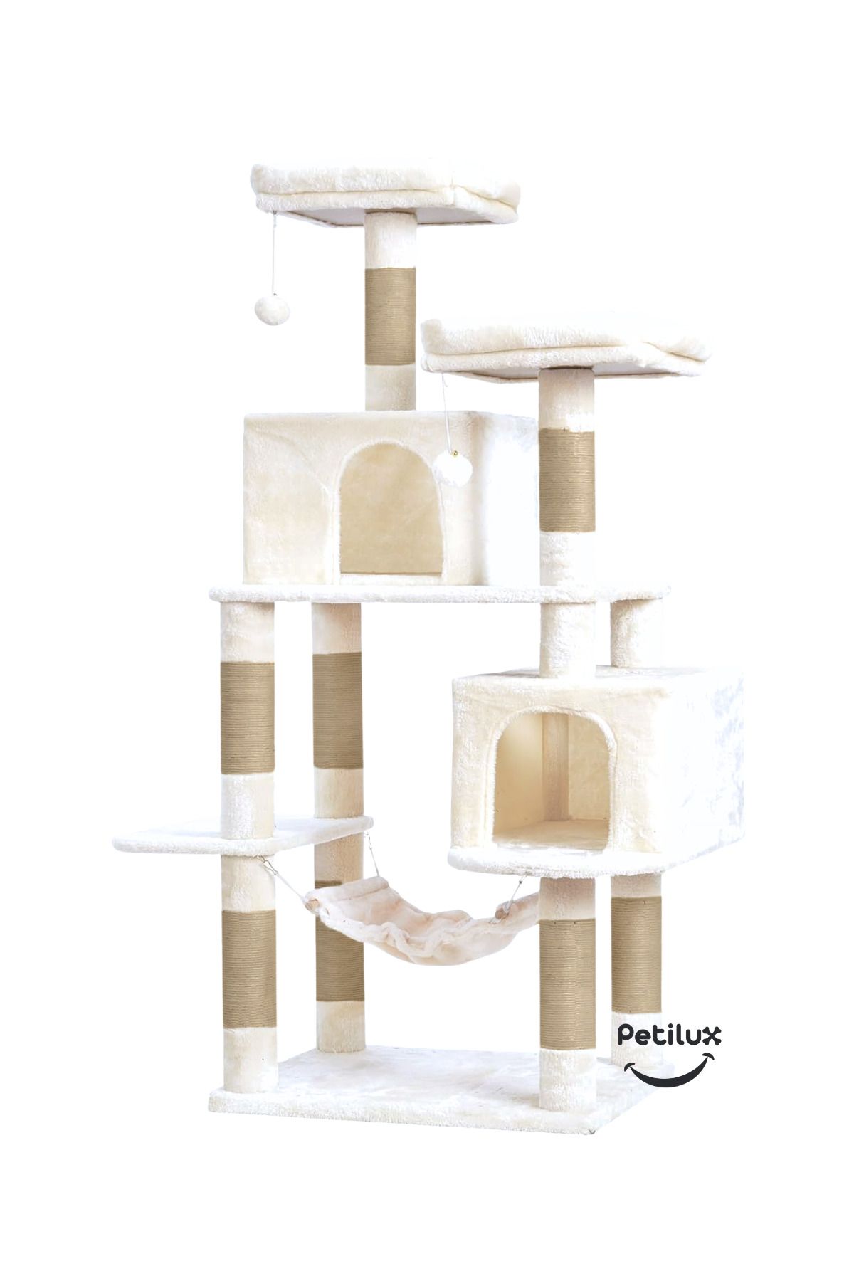 Petilux-Double Slot Luxury Large Size Scratching Cat Play House with Hammock Cat Scratching 4