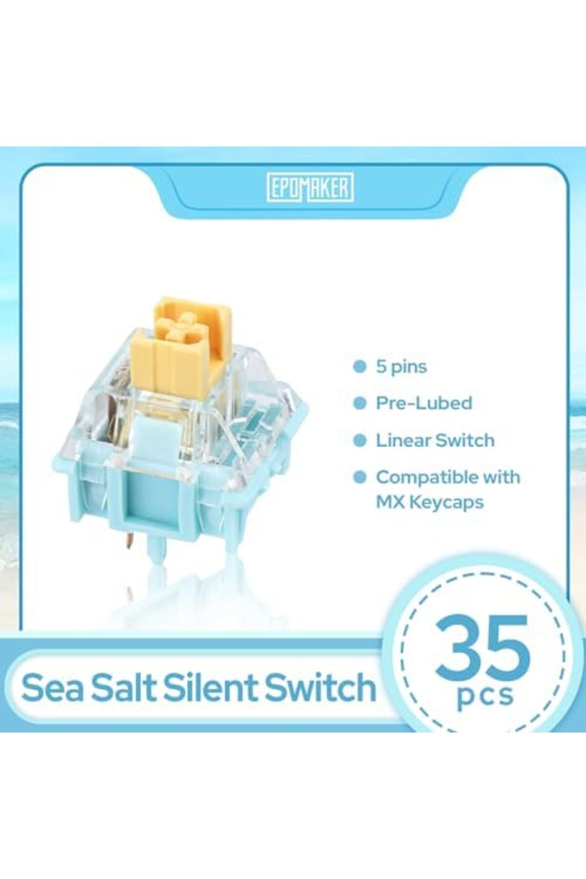 Epomaker-مجموعة مفاتيح لوحة المفاتيح الميكانيكية Sea Salt Silent، مفتاح خطي مُشحم مسبقًا مع فتحة LED، 35 3