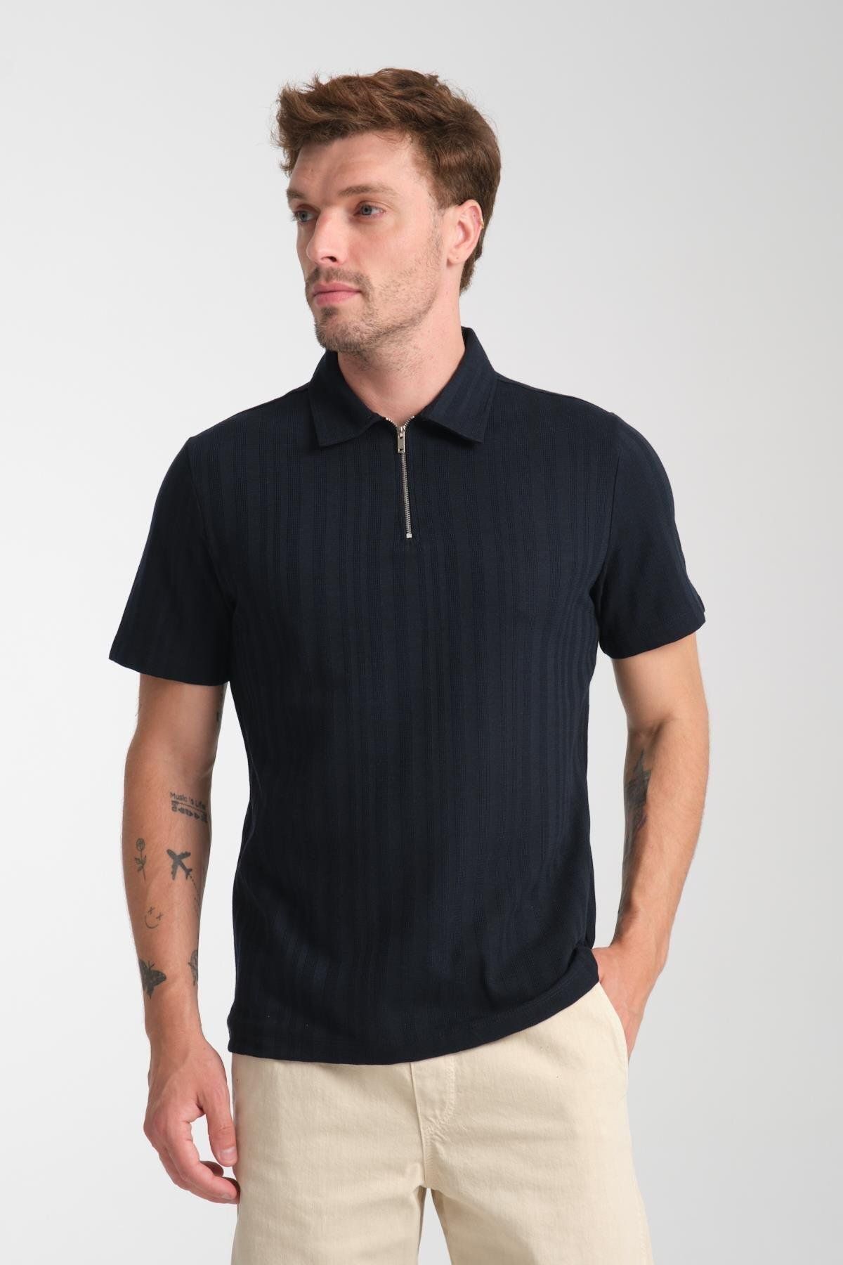 Store %100 Pamuk Erkek Fermuar Detaylı T-Shirt - Soft Ve Basic Günlük Kullanım