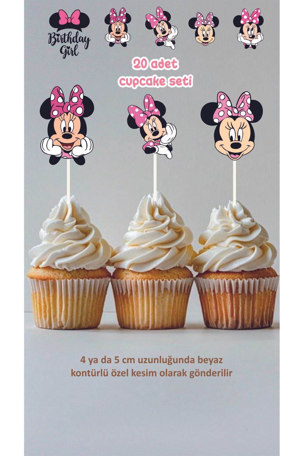 Tasarım Minnie Mouse Cupcake Süsü Doğum Günü Pasta Süsü 20 adet
