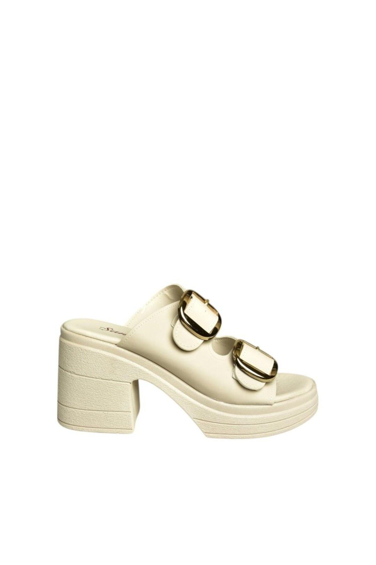 Fox Shoes U889650509 Bej Kalın Topuklu Kadın Terlik