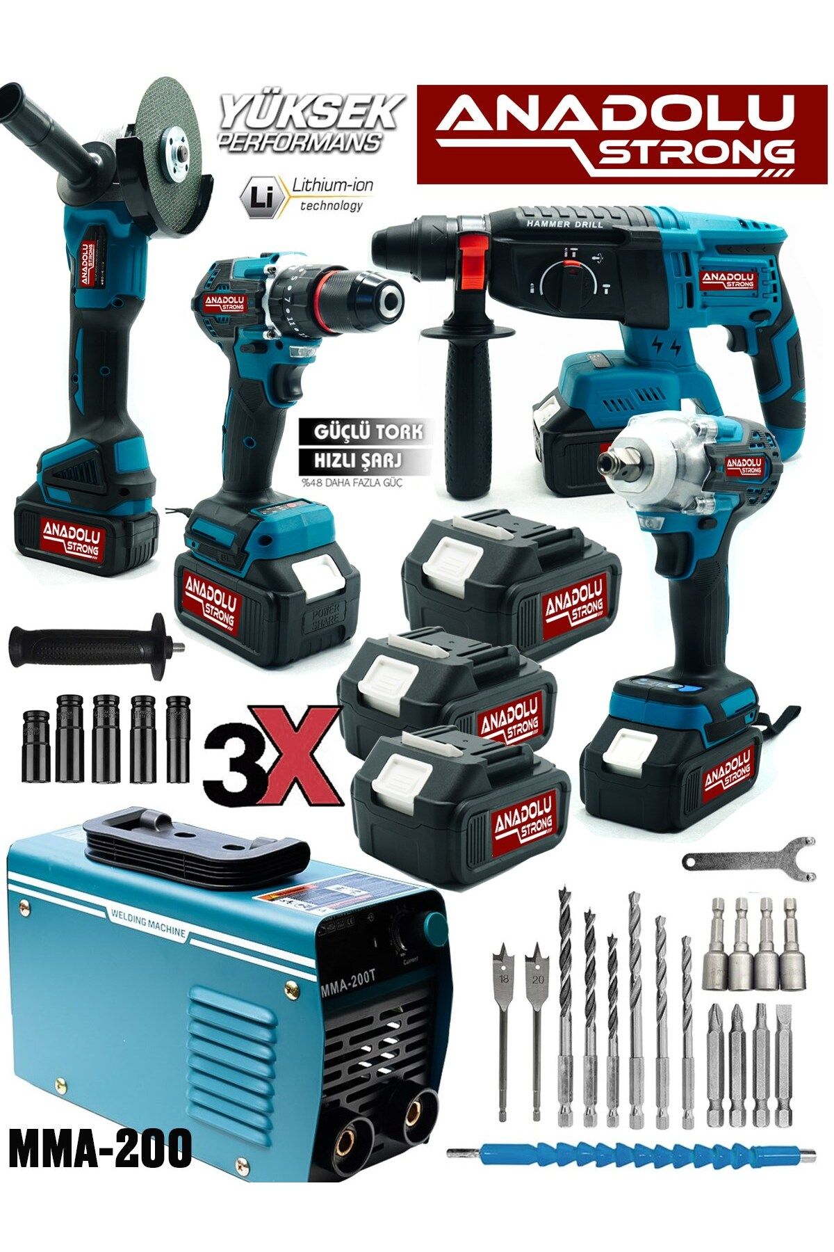 Anadolu Strong Tr-453 5'li Pro Set Kömürsüz Kırıcı Delici Matkap Vidalama Taşlama Bijon Sökme Kaynak