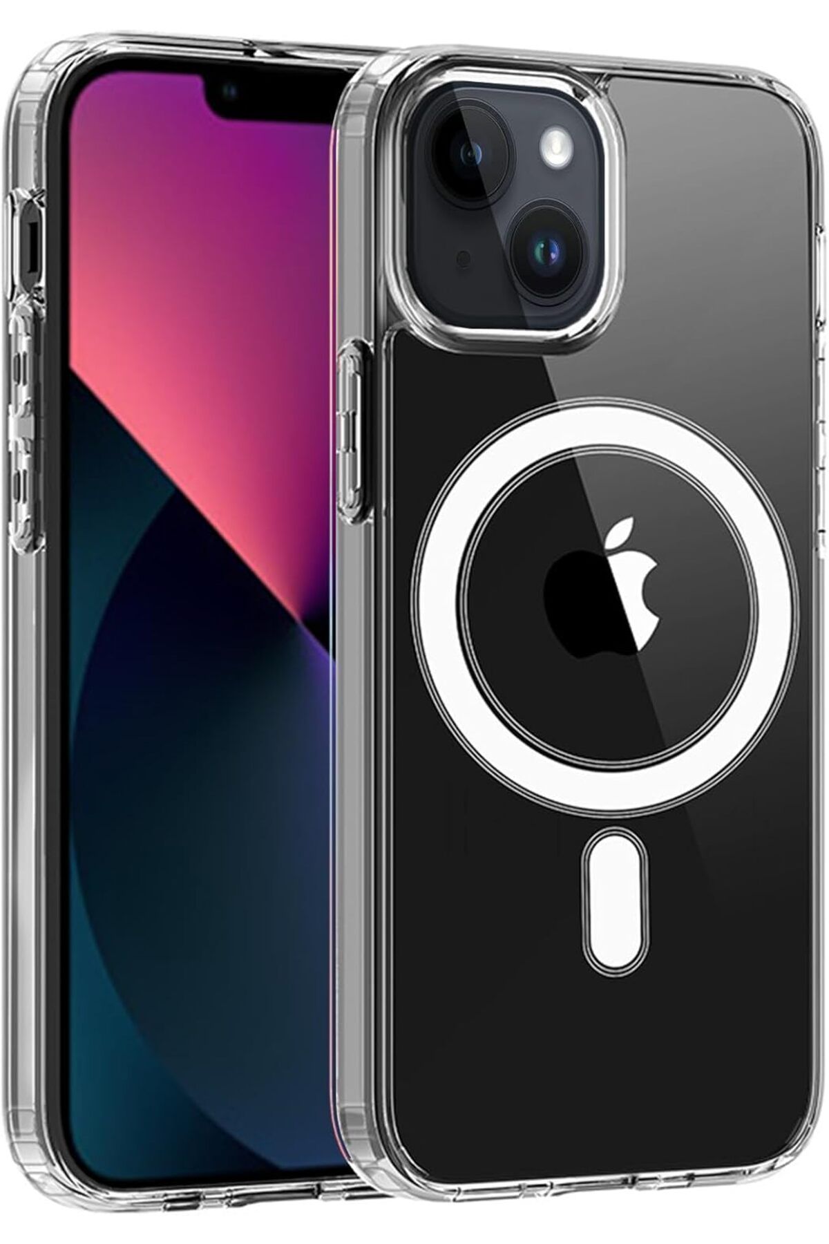 Ehr. iPhone 14/15 Plus Uyumlu Kamera Korumalı Magsafe Wireless Şarj Özellikli Şeffaf Silikon Kılıf
