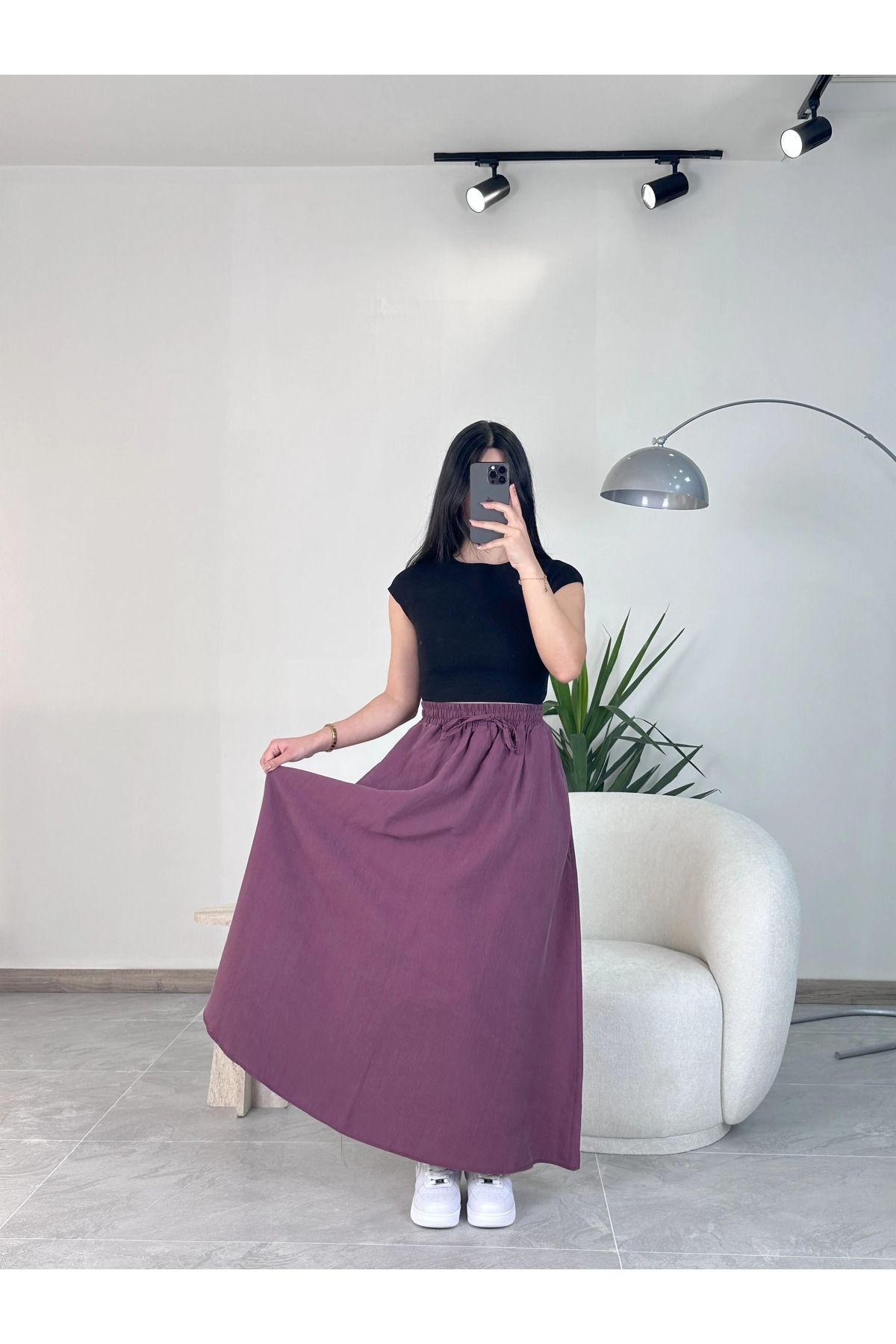 Kyra Studios Bordo Uzun Kumaş Etek 8010
