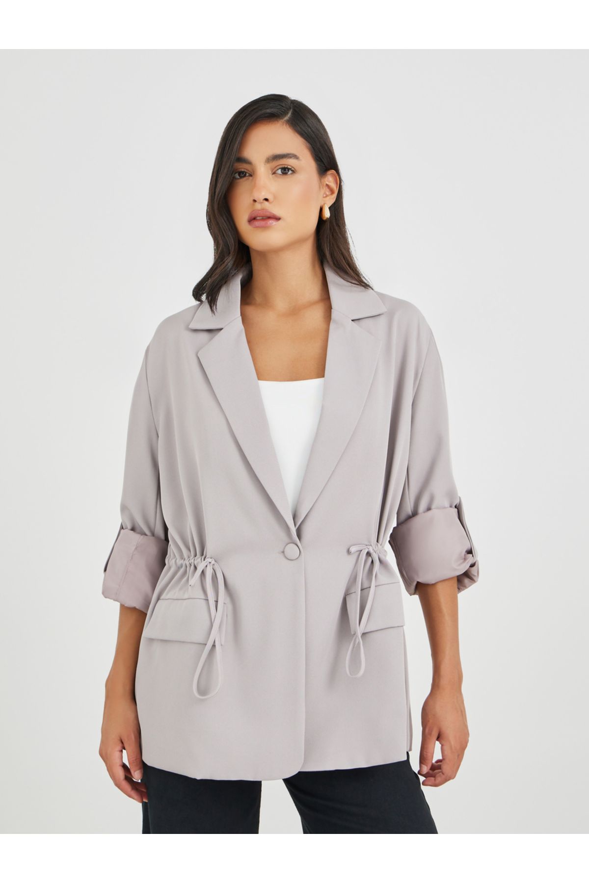 Styli-Solid Regular Length Regular Fit Blazer with Drawcord 2