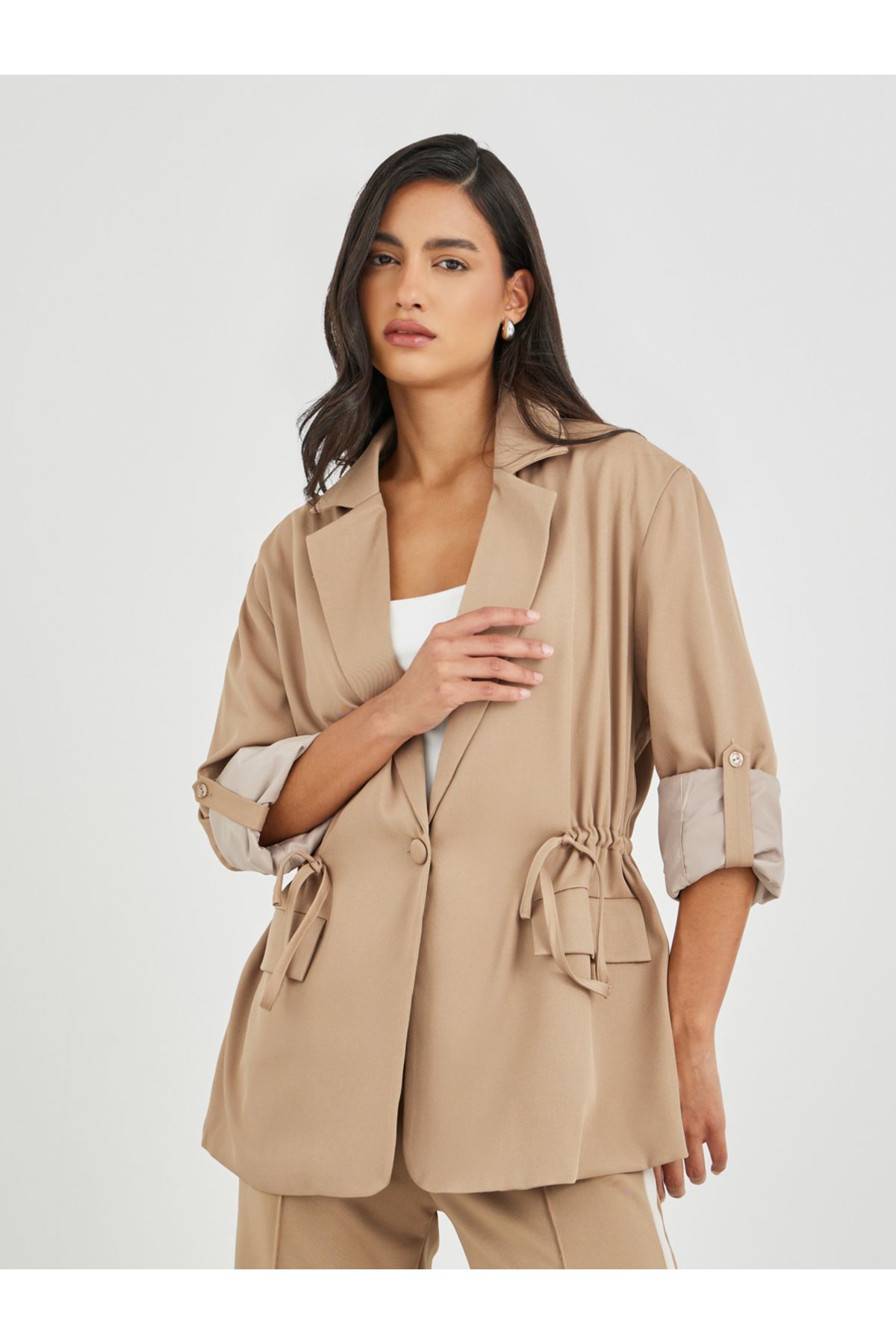 Styli-Solid Regular Length Regular Fit Blazer with Drawcord 2