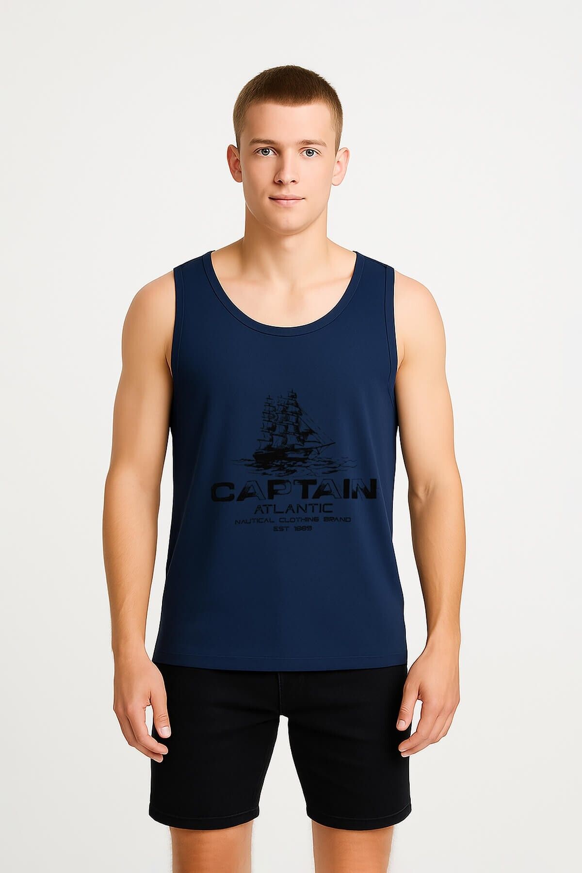 MARKAPIA Erkek Kaptan Baskılı %100 Pamuk Kolsuz T-shirt