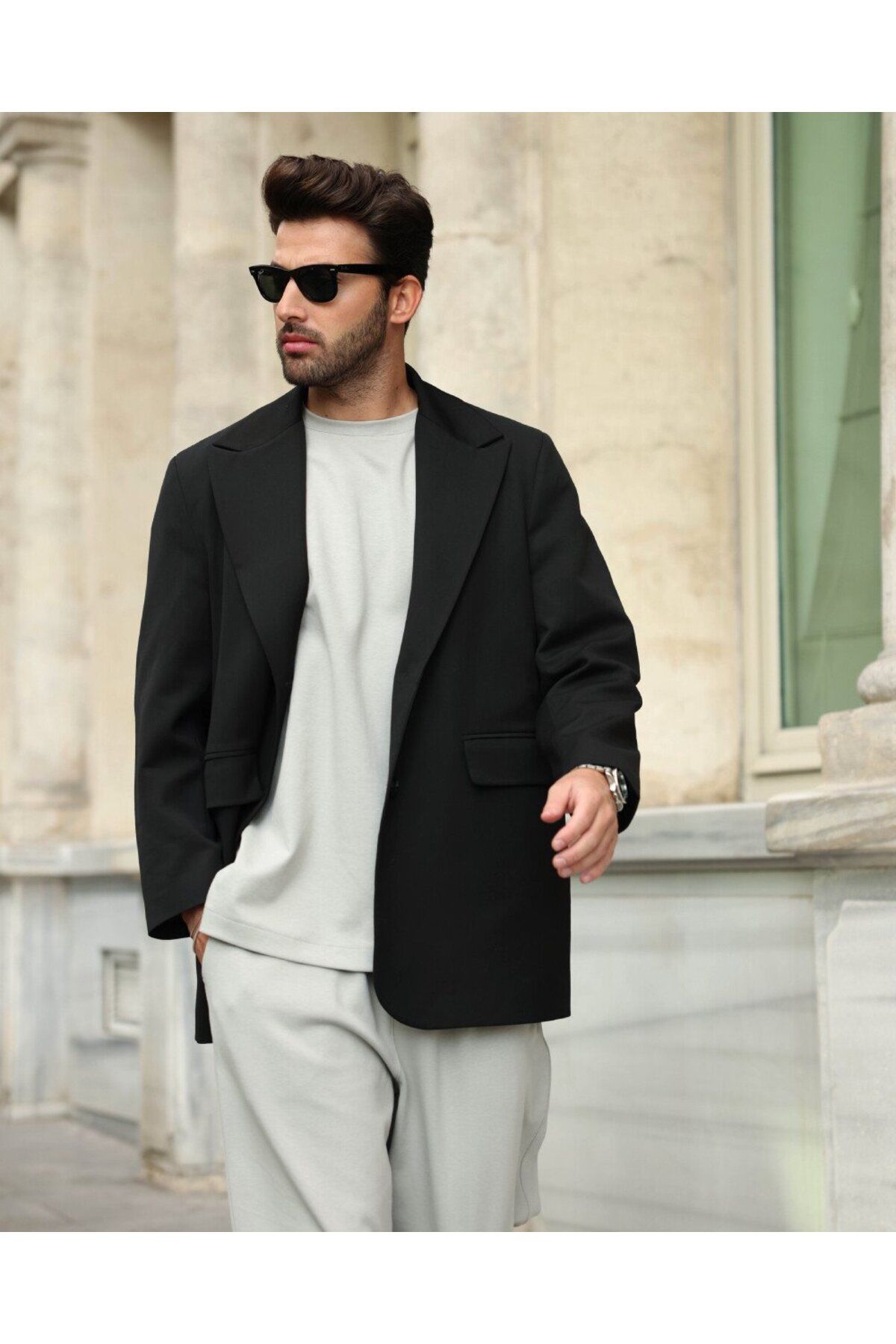 Aybikestil Erkek Oversize Dad Blazer Ceket Siyah