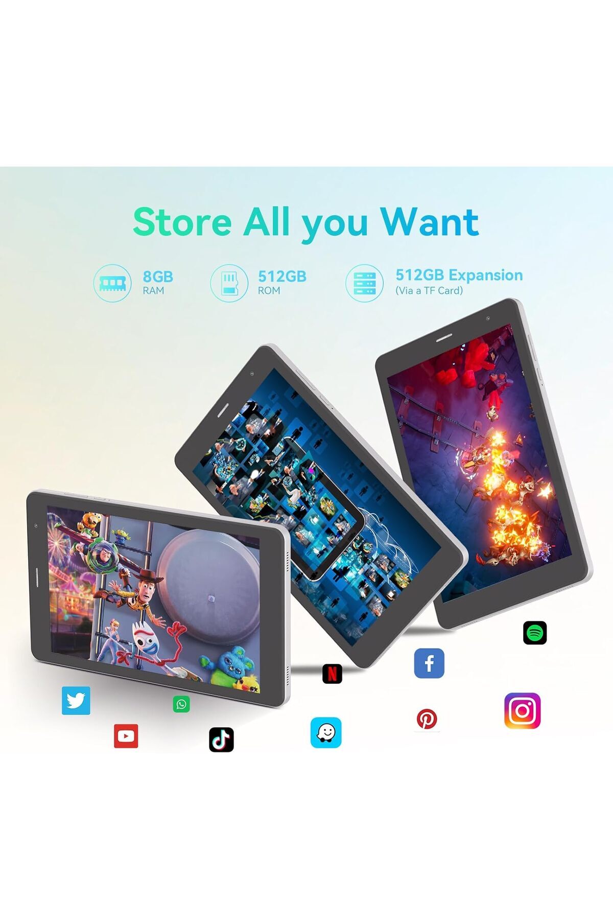 CIDEA-C idea 8 inch Tablet, Android 13.0 Tablet with SIM Card Slot Wifi/5G LTE 8GB RAM, 512GB ROM Storage 5