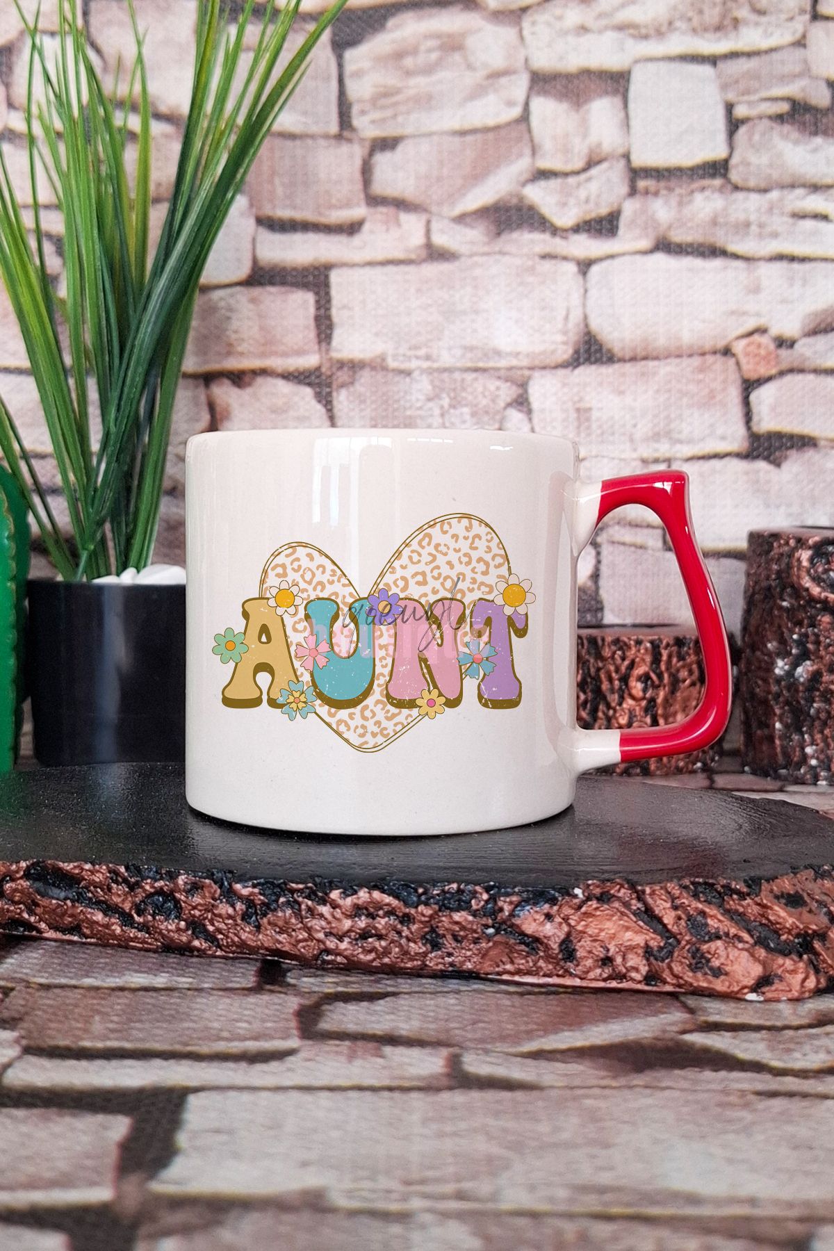 qoeuyl boutique Aunt Retro Baskılı Vintage Tarz Hala Teyze Hediyelik Kulplu Kupa Bardak