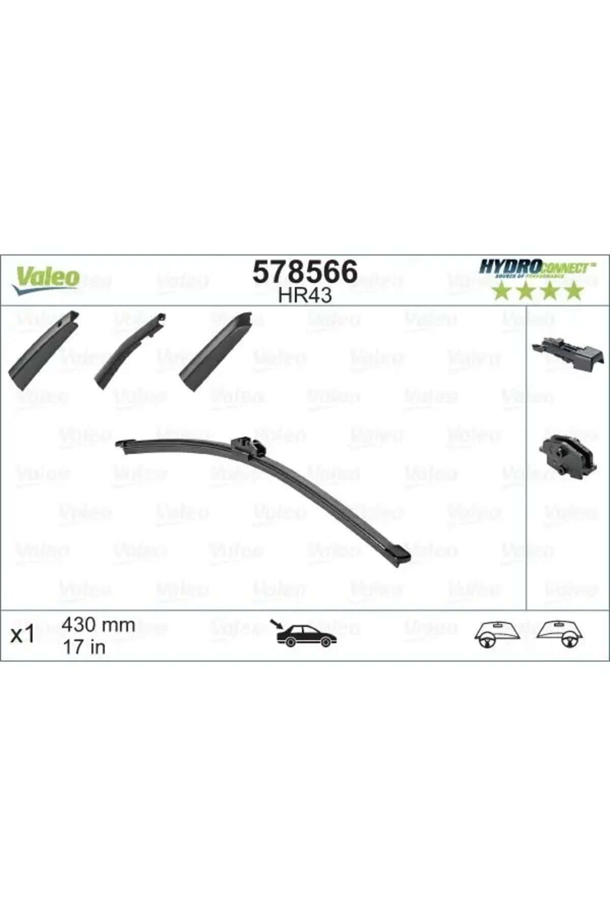 VALEO SILECEK SUPURGESI ARKA MUZ TIP 430mm HR43 (HYDROCONNECT COKLU BAGLANTI) / (X1)