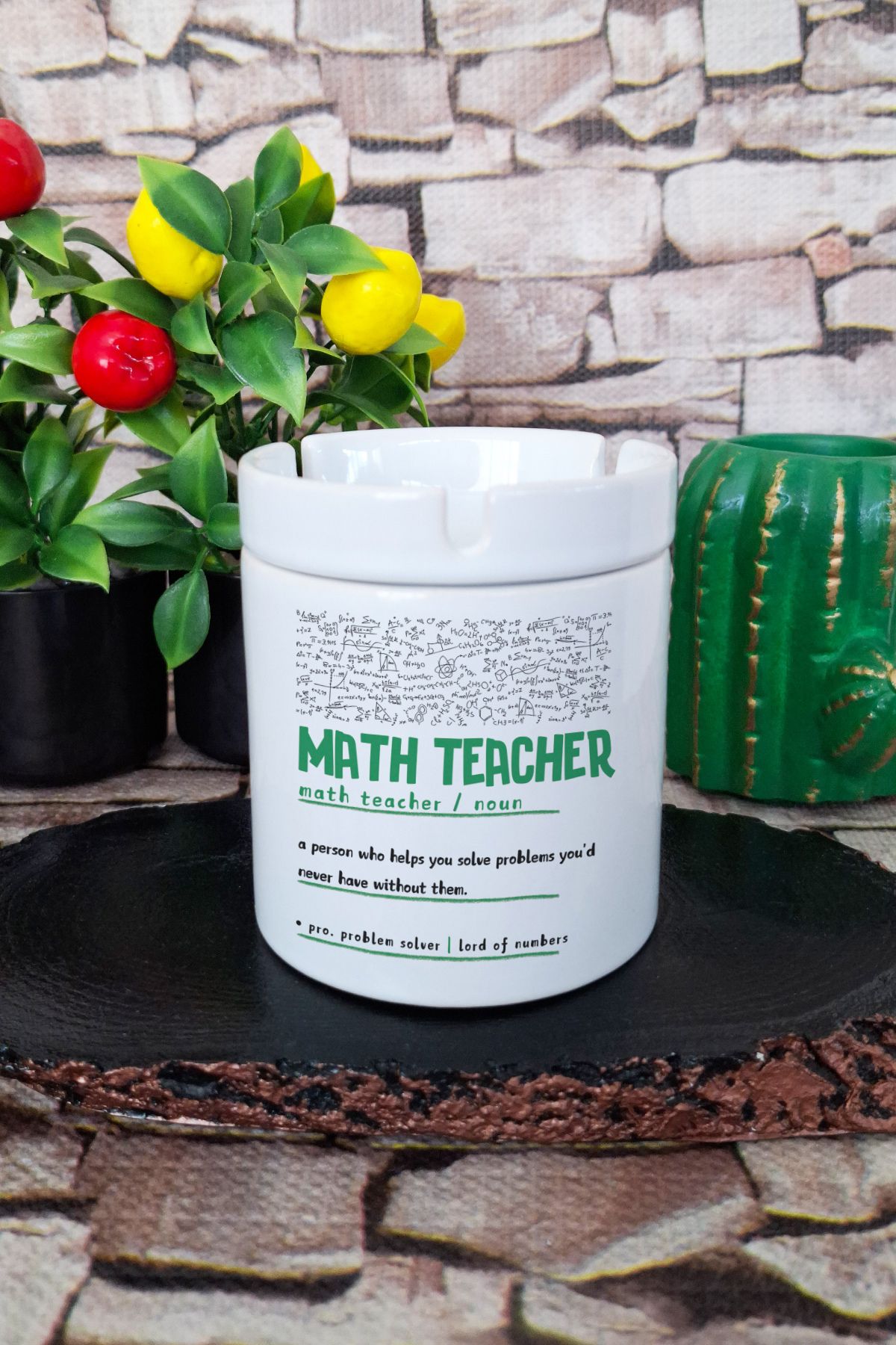qoeuyl boutique Math Teacher Noun Matematik Öğretmeni Sözlük Anlamı Baskılı Seramik Kapaklı Kokusuz Küllük
