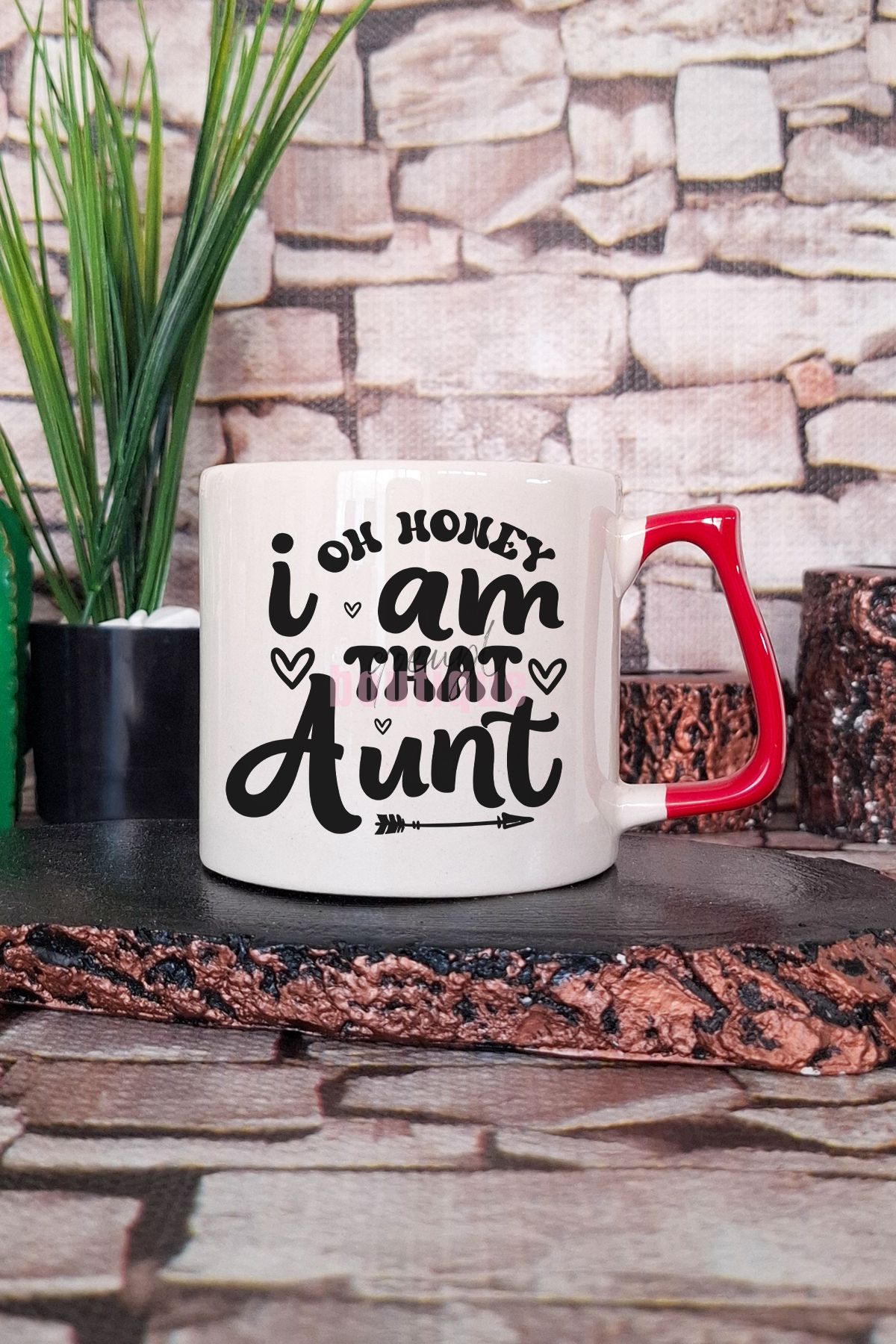 qoeuyl boutique Oh Honey I Am That Aunt Esprili Hala Teyze Hediyelik Kulplu Kupa Bardak