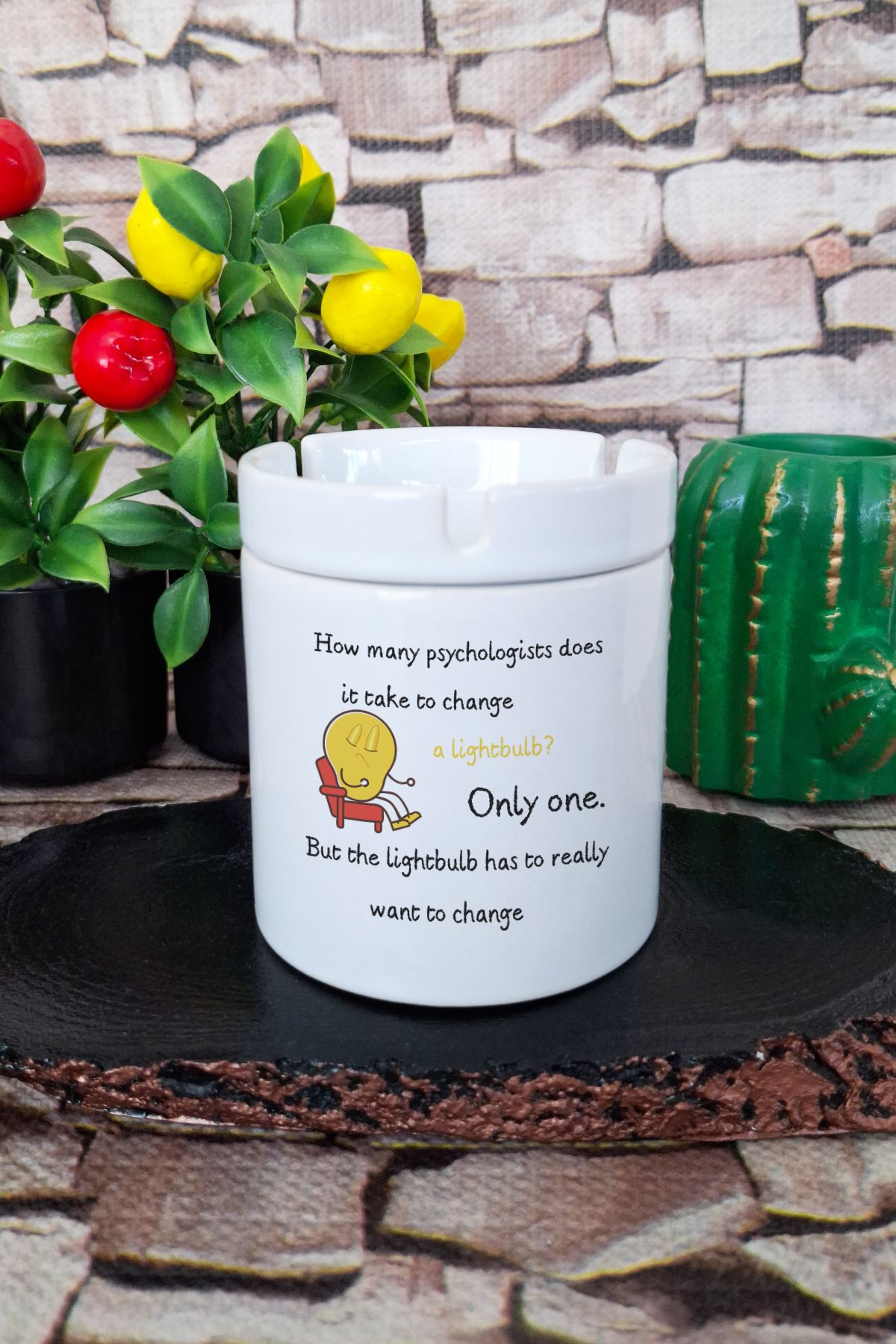 qoeuyl boutique Psychologist Psikolog Eğlenceli Hediyelik Baskılı Seramik Kapaklı Kokusuz Küllük
