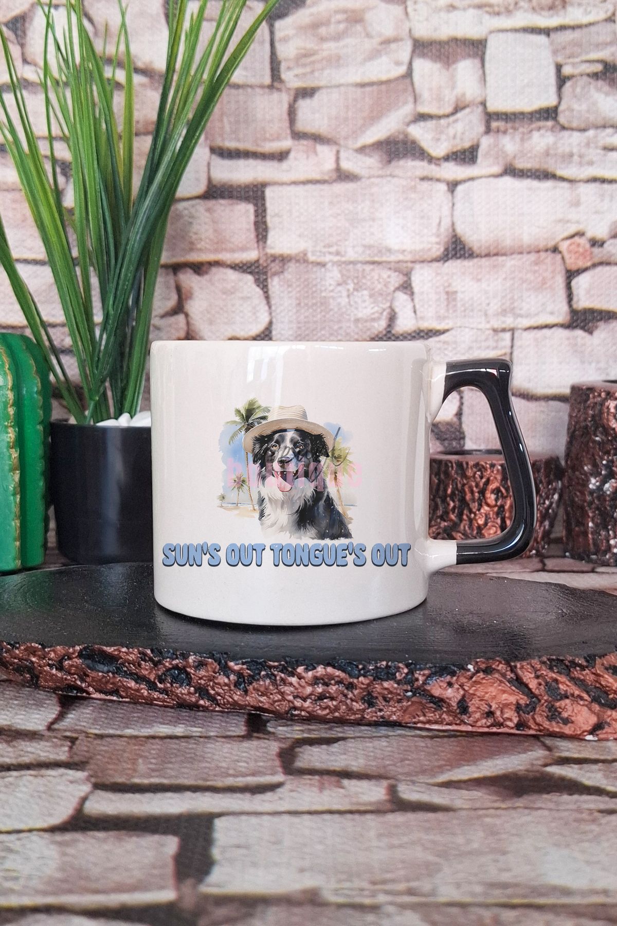 qoeuyl boutique Suns Out Tongues Out Baskılı Komik Köpek Güneş Keyfi Hediyelik Kulplu Kupa Bardak