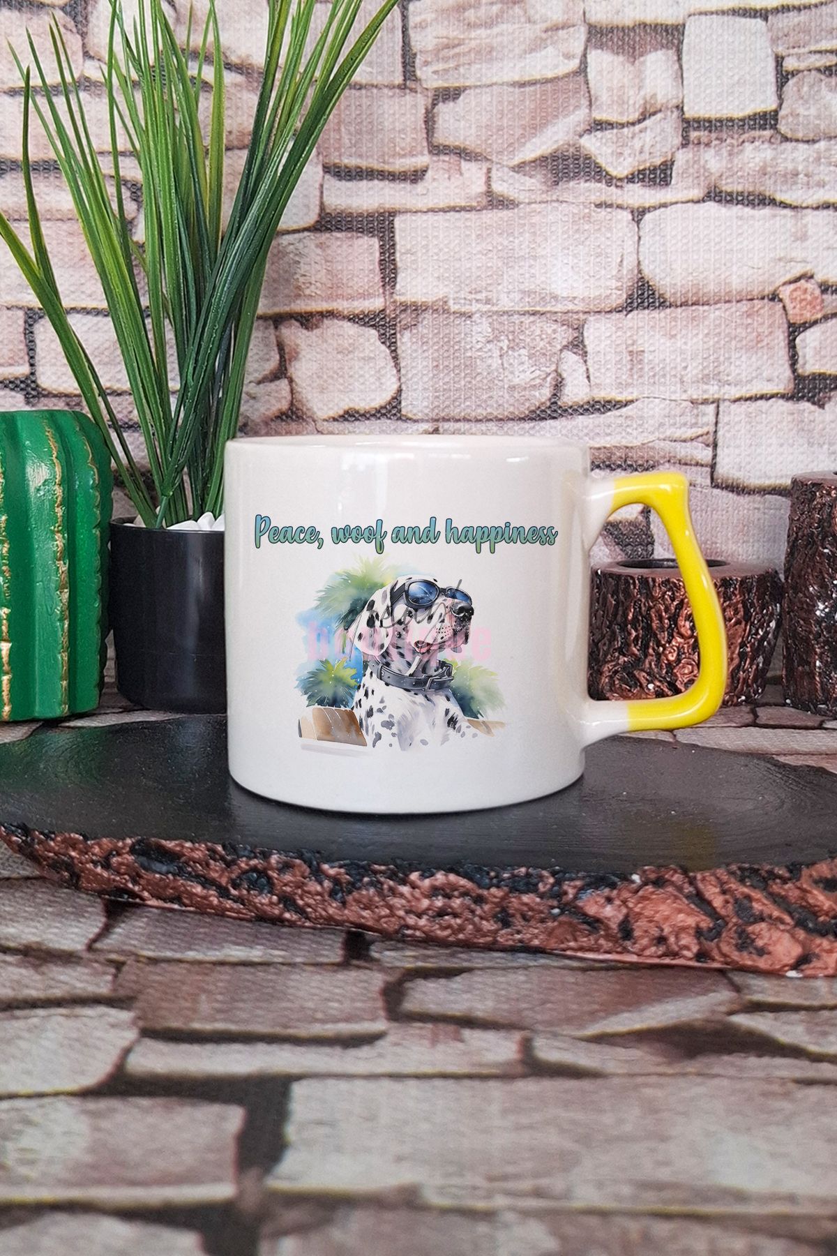qoeuyl boutique Peace Woof Dogs Baskılı Köpeksever Hediyelik Kulplu Kupa Bardak