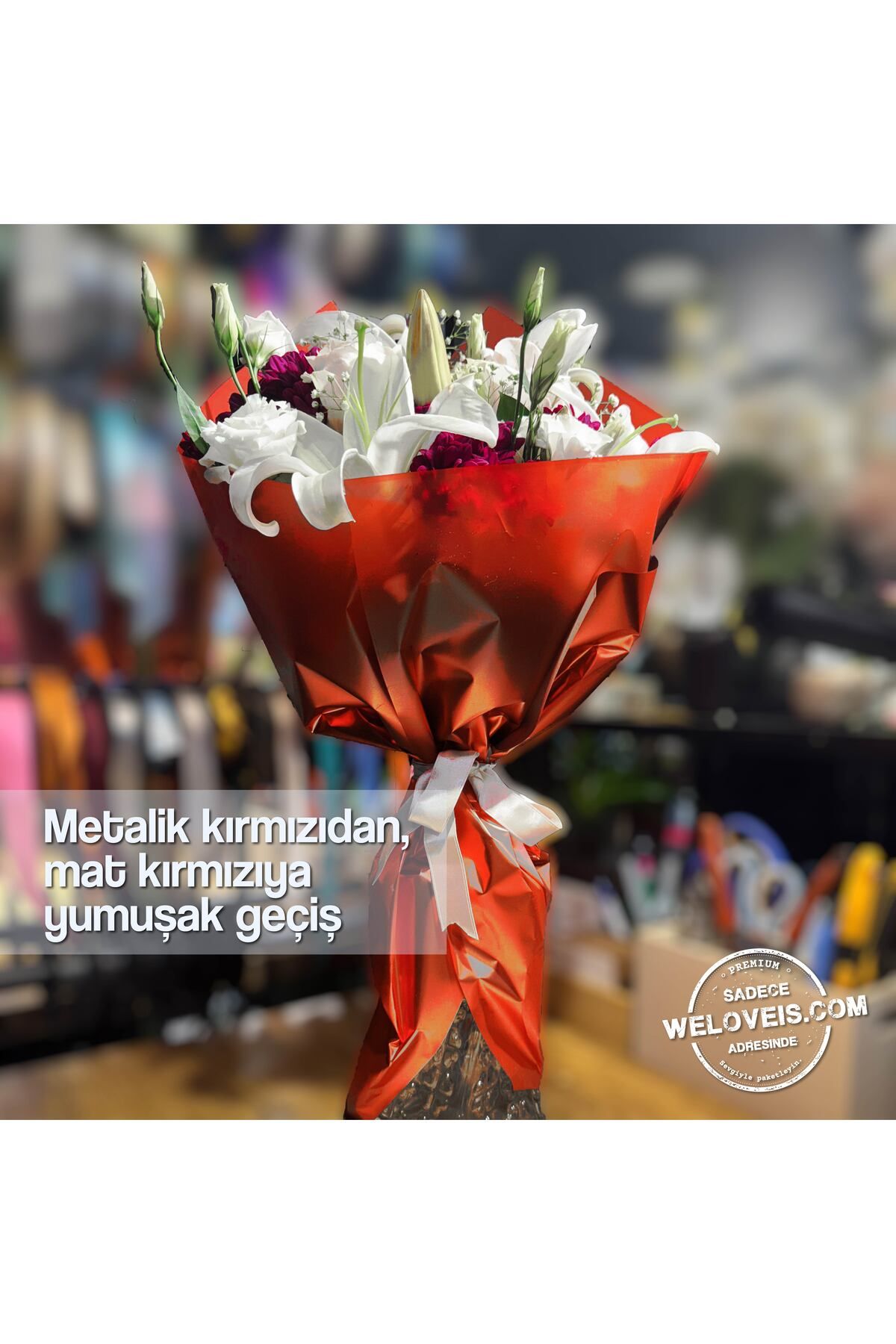 weloveis Metalik Degrade Mat Kırmızı Çiçek Buket Kağıdı-60x60cm-20 Sayfa