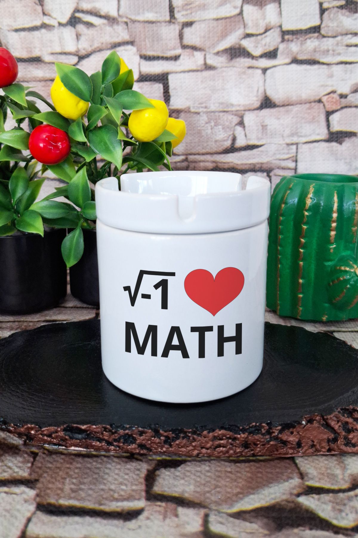 qoeuyl boutique I Love Math Matematik Öğrenci Hediye Baskılı Seramik Kapaklı Kokusuz Küllük