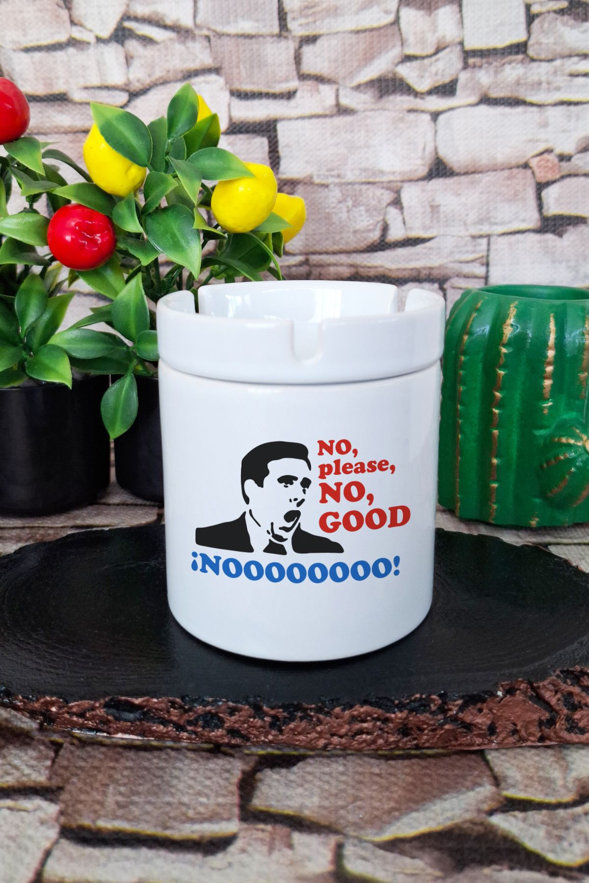 qoeuyl boutique Michael Scott No Please No The Office Baskılı Seramik Kapaklı Kokusuz Küllük