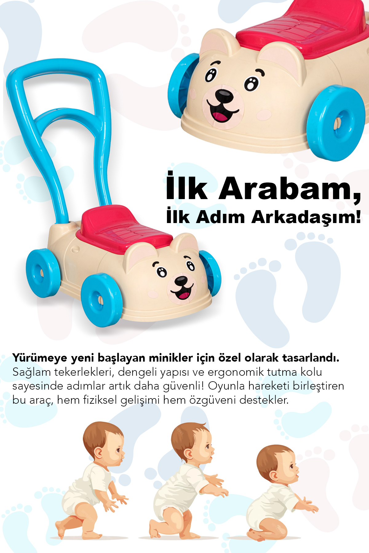 Meleni Toys İlk Arabam Yürüme Arkadaşı - Bebek Çocuk İlk Adım Arabası Yürüme Yardımcısı fotoğrafı 2 (önizleme)