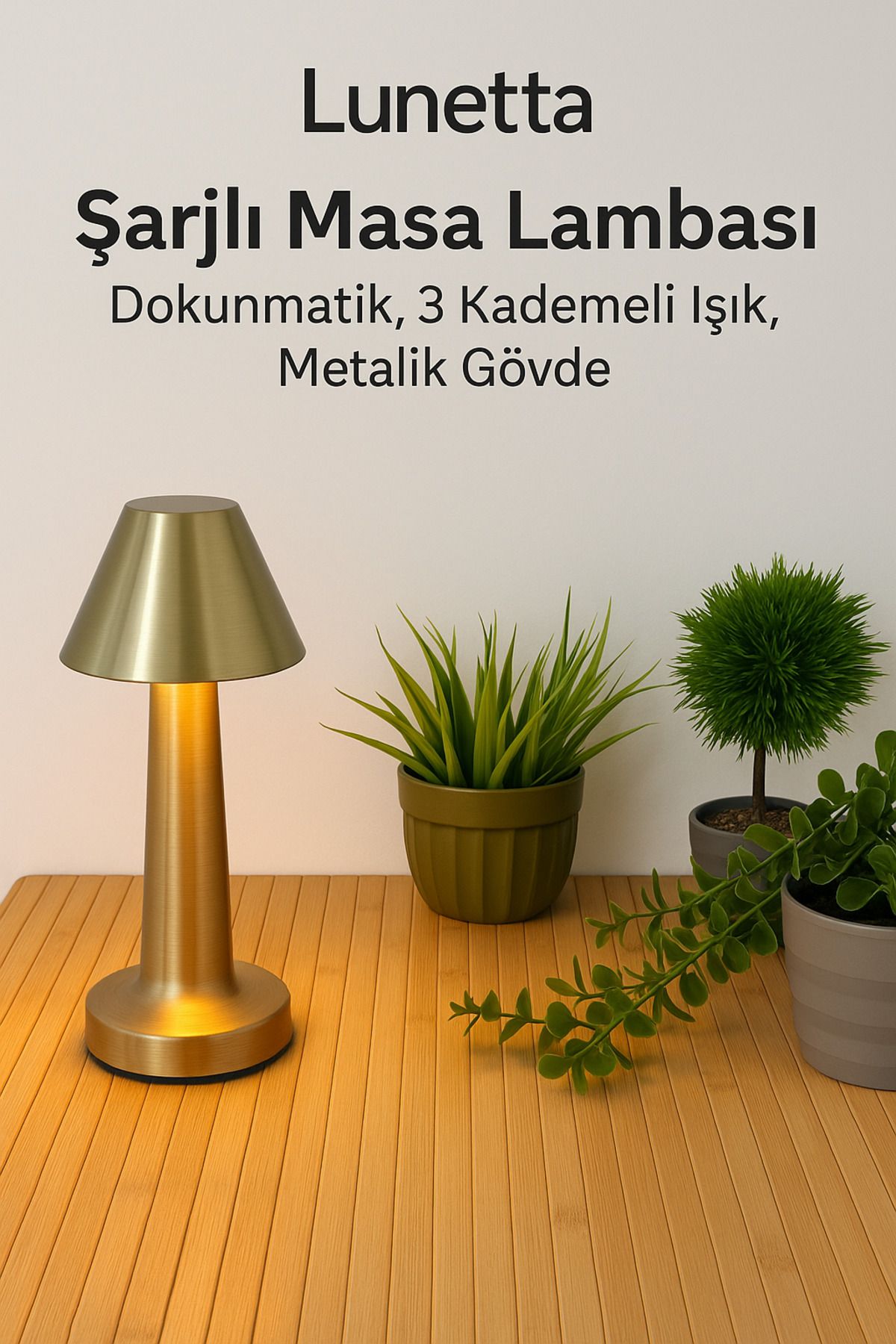 Lunetta Dekoratif Gold Kablosuz Masa Lambası Ledli 5V 3 Renk