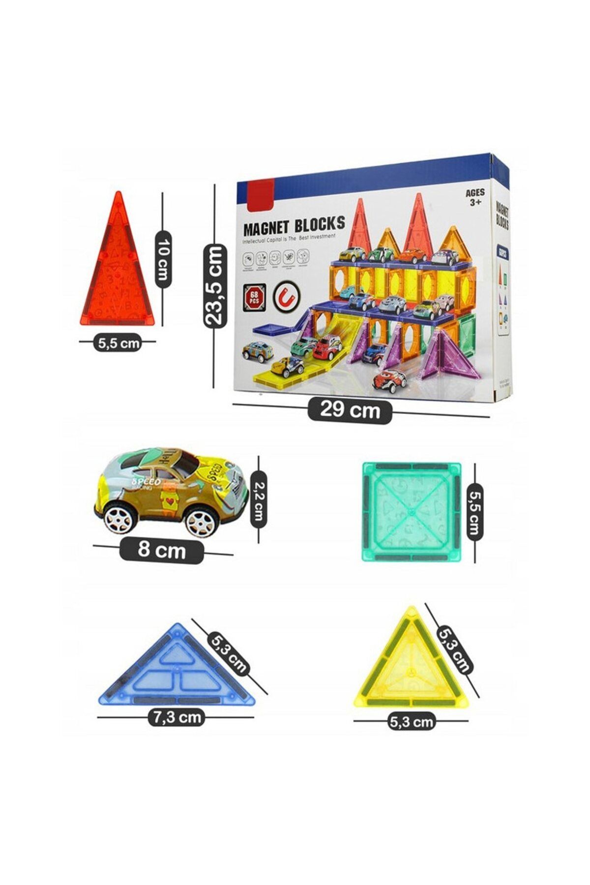 Magnetic-Set Educativ si Creativ Magnetic 68 elemente SOLTOY® Magnet Blocks, format din 48 piese si 20 masini 4