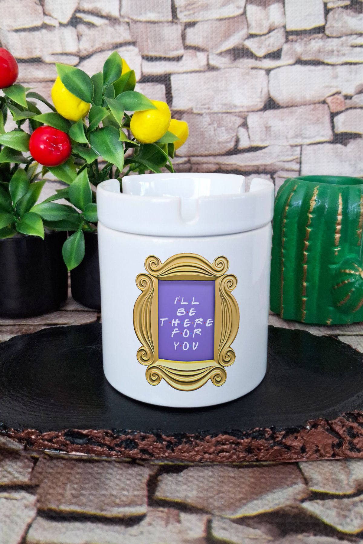 qoeuyl boutique Friends I'll Be There For You Baskılı Seramik Kapaklı Kokusuz Küllük