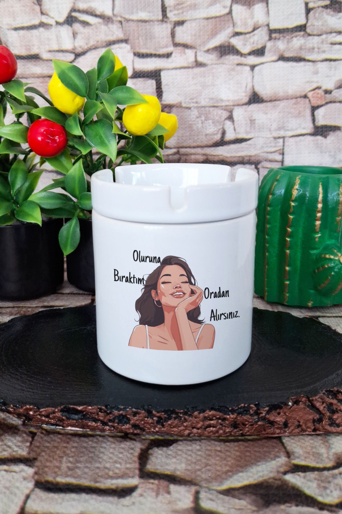 qoeuyl boutique Oluruna Bıraktım Oradan Alırsınız Motivasyon Komik Hediyelik Baskılı Seramik Kapaklı Kokusuz Küllük