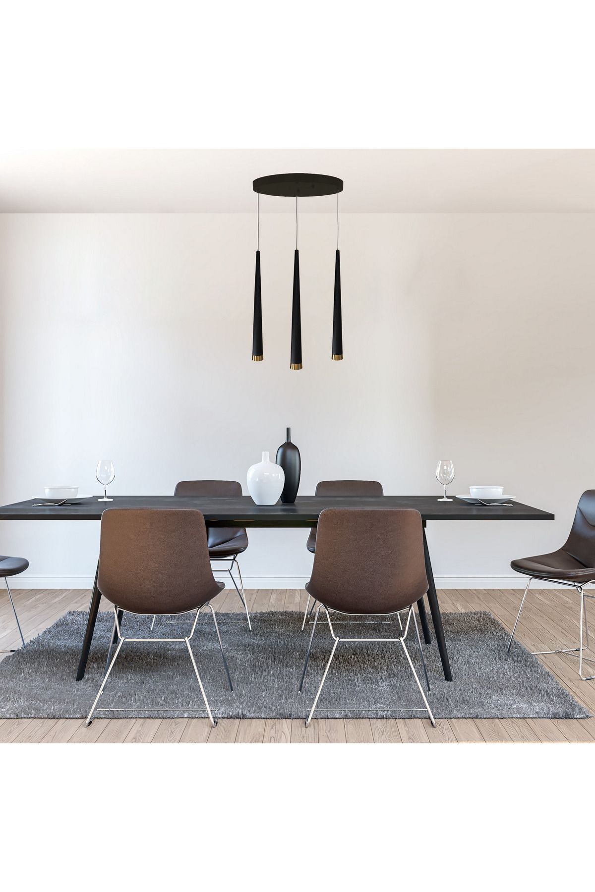 voxlamp lighting solutions Led Sarkıt Avize Conical Max Yemek Masası, Ada Üstü Dekoratif Aydınlatma Yuvarlak Rozanslı 3*52 CM