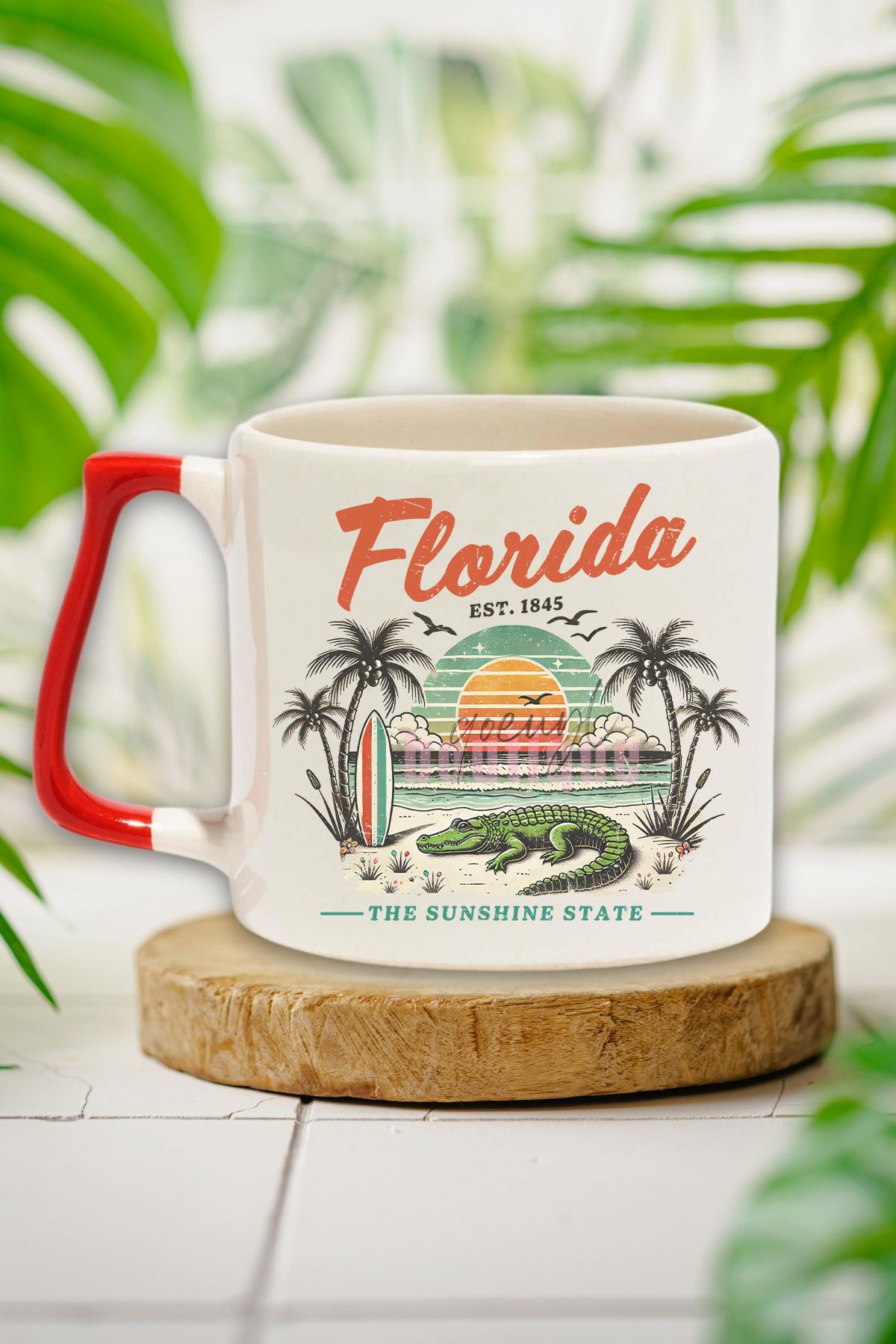 qoeuyl boutique Florida Summer Trip Baskılı Yaz Tatili Güneşli Gezi Hediyelik Kulplu Kupa Bardak
