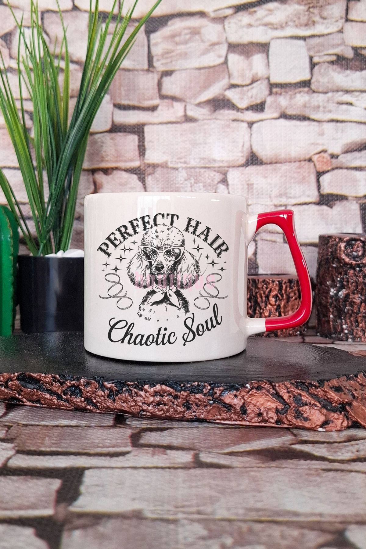 qoeuyl boutique Perfect Hair Chaotic Soul Baskılı Komik Köpek Tanımı Hediyelik Kulplu Kupa Bardak