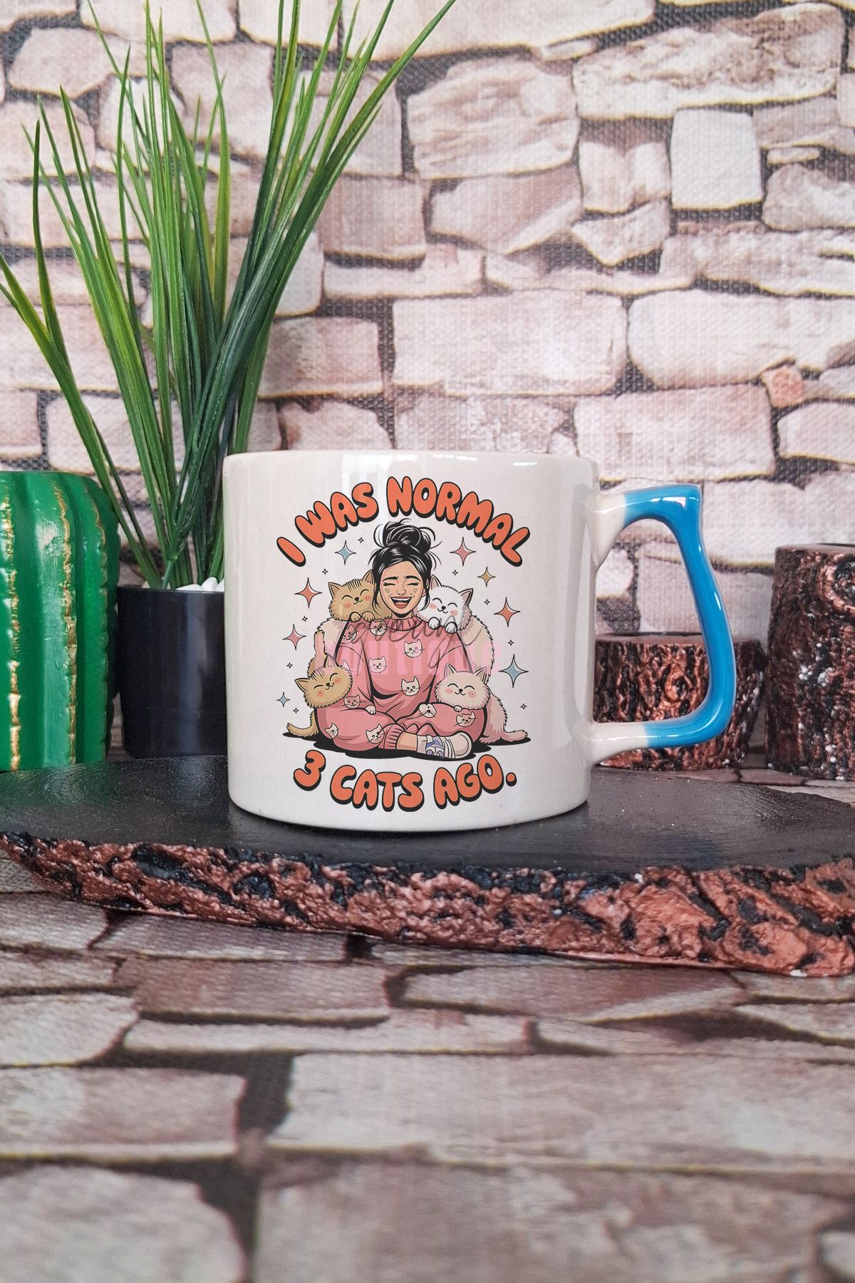 qoeuyl boutique Kedi Komik Esprili Kedisever Kedi Sahibi Eğlenceli Hediyelik Kulplu Kupa Bardak