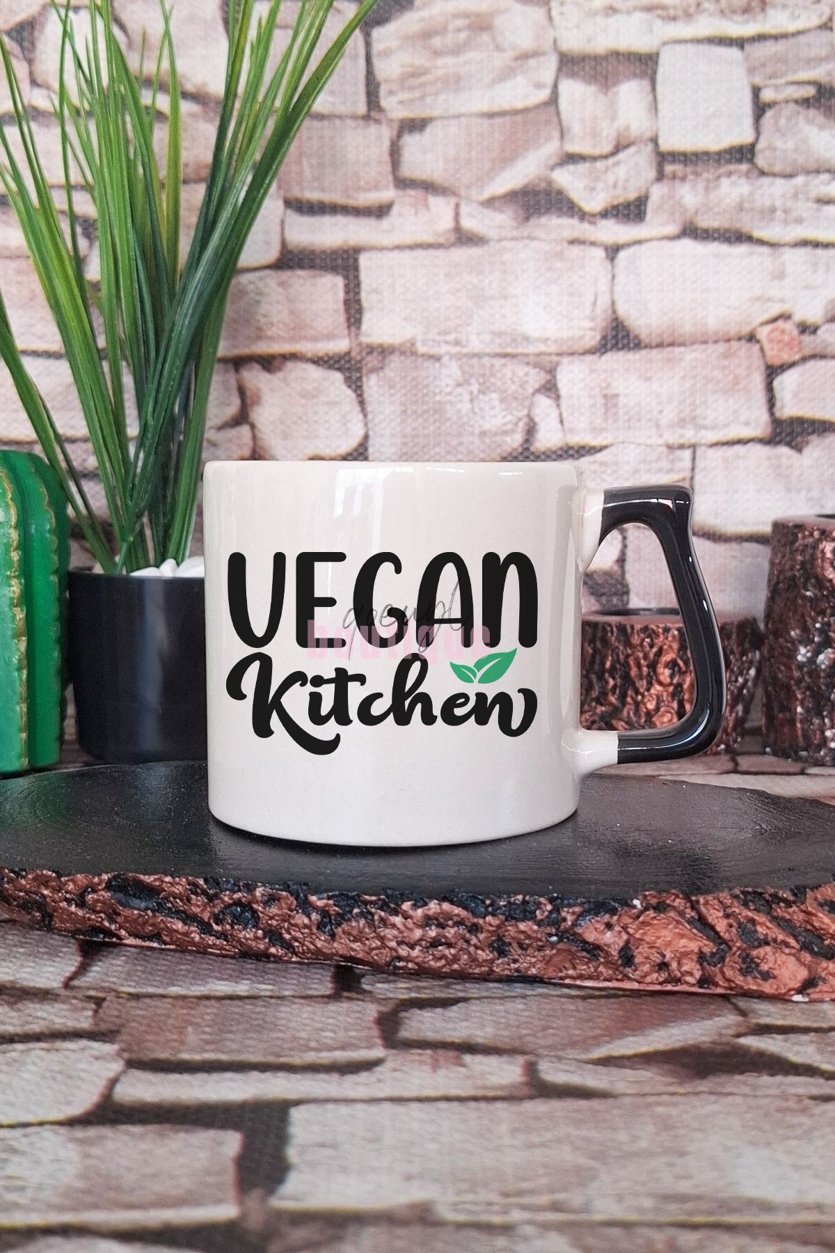 qoeuyl boutique Vegan Kitchen Baskılı Hediyelik Kulplu Kupa Bardak