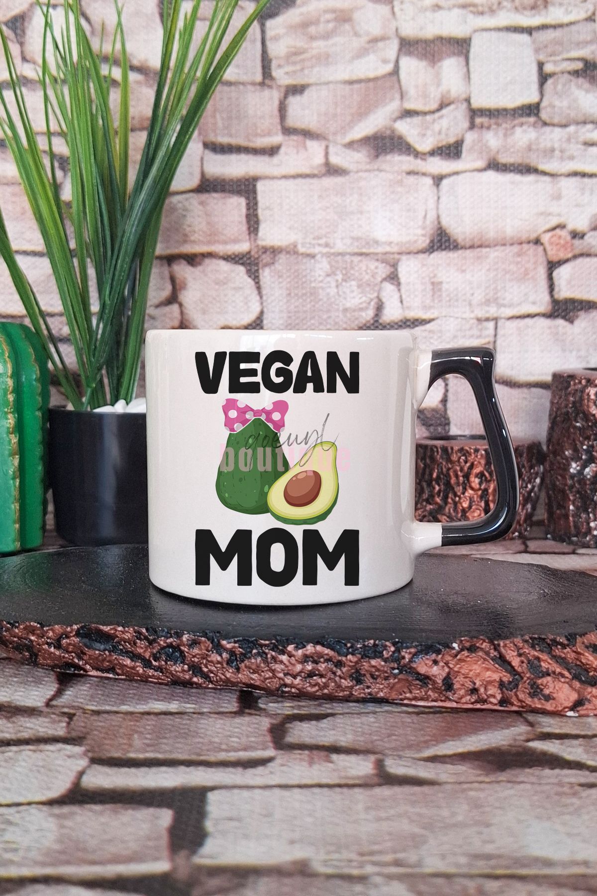 qoeuyl boutique Vegan Mom Baskılı Hediyelik Kulplu Kupa Bardak