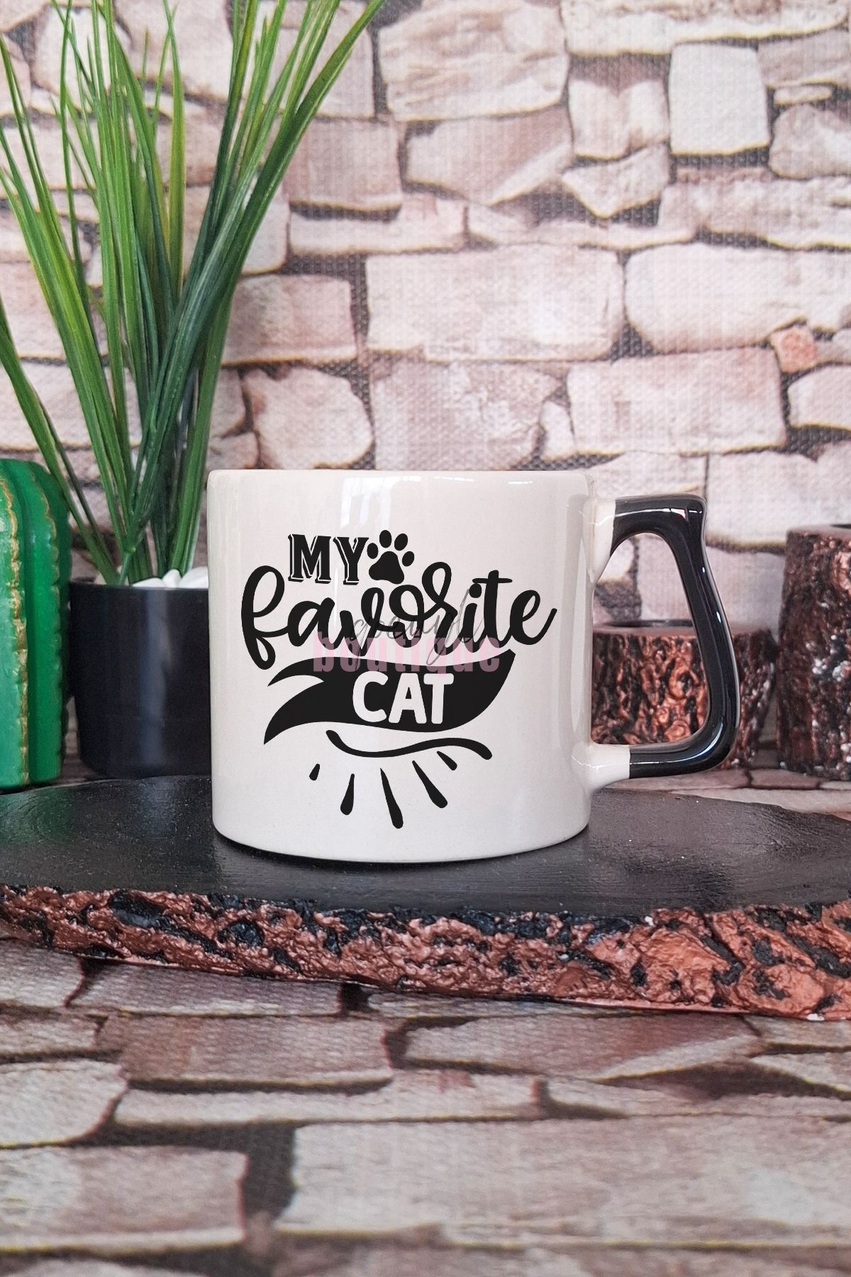 qoeuyl boutique My Favorite Cat Baskılı Kedisever En Sevdiğim Kedi Hediyelik Kulplu Kupa Bardak