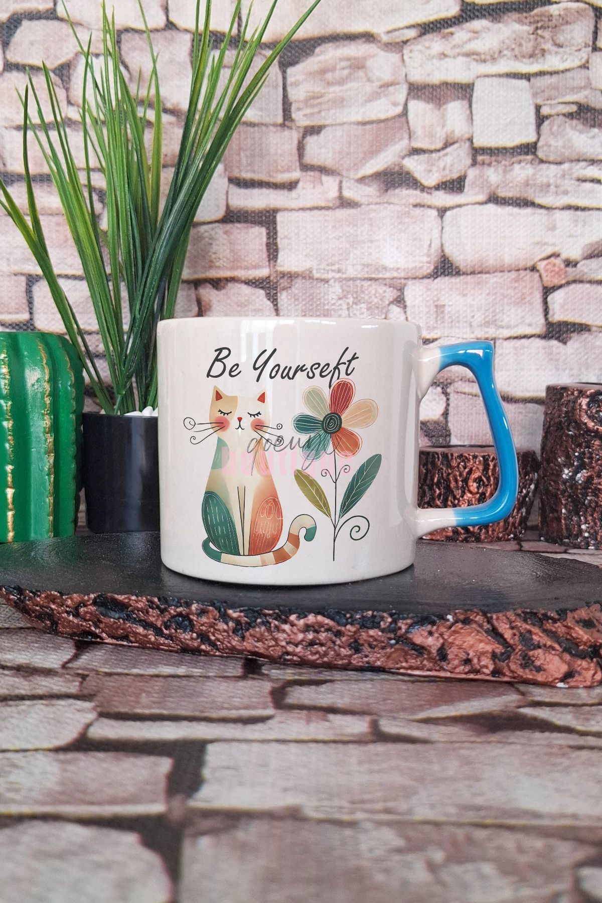 qoeuyl boutique Kedi Komik Desenli Esprili Kedisever Kedi Sahibi Çizimi Hediyelik Kulplu Kupa Bardak