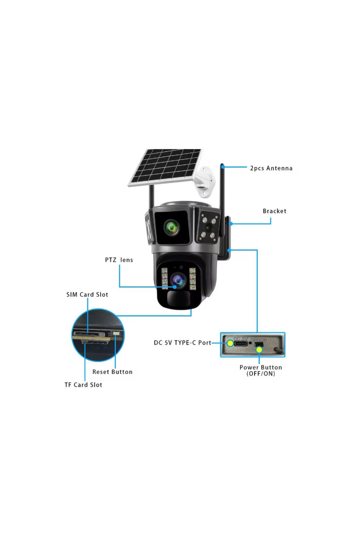 COBI SMART®-Camera de supraveghere solara, 6MP, 360, WiFi, Panou Solar, Night Vision, Detectie Umana, 2 lentile 6