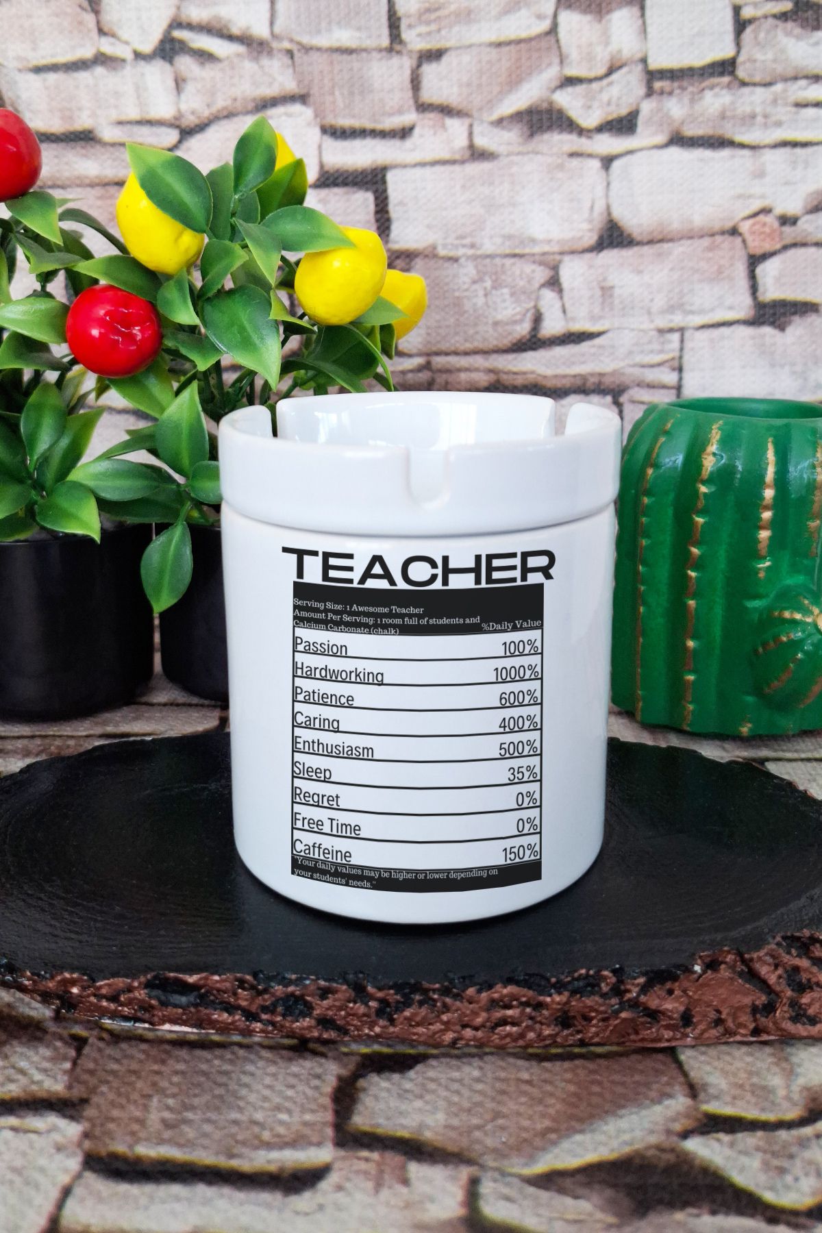 qoeuyl boutique Teacher Öğretmene Hediyelik Eğlenceli Baskılı Seramik Kapaklı Kokusuz Küllük
