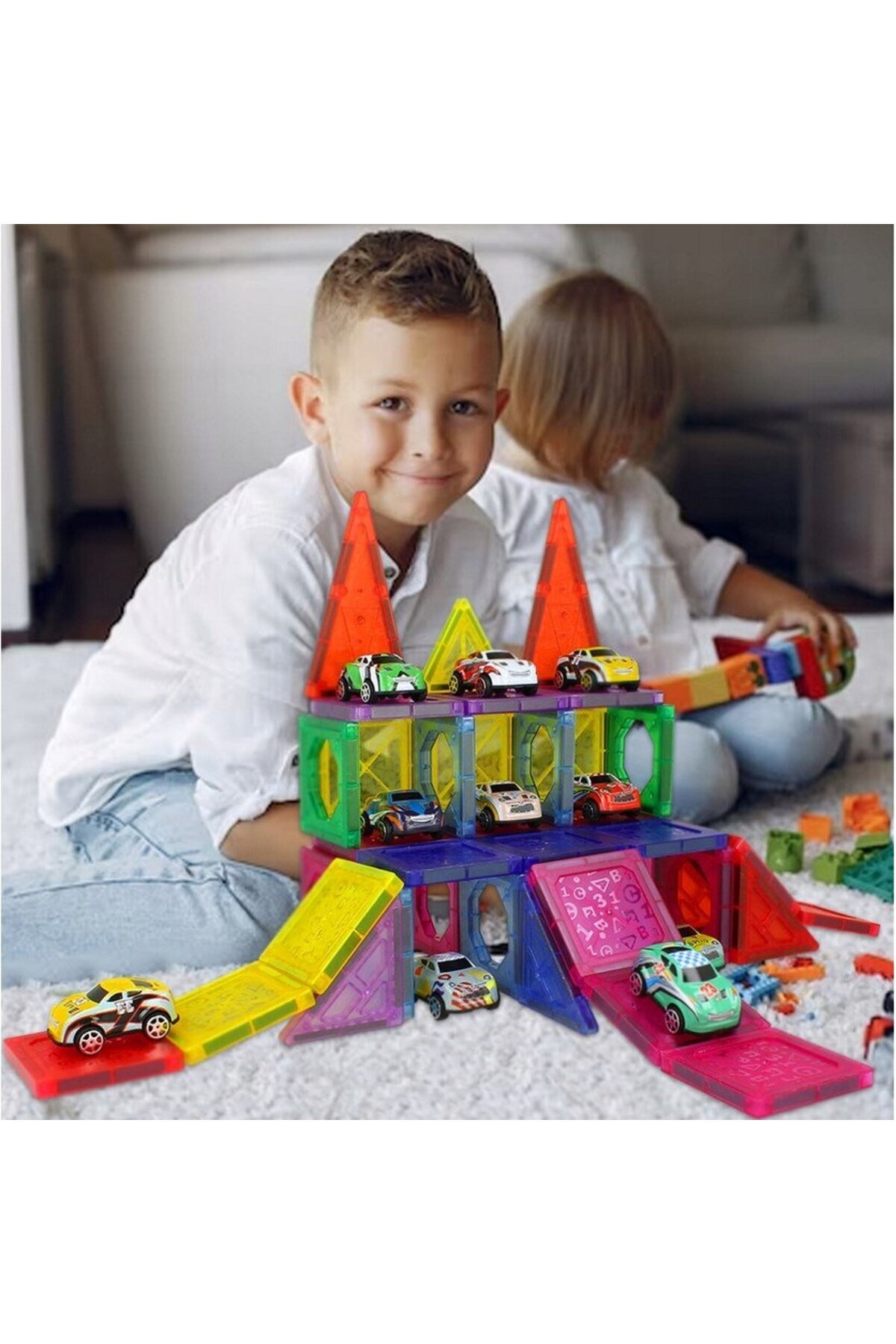 Magnetic-Set Educativ si Creativ Magnetic 68 elemente SOLTOY® Magnet Blocks, format din 48 piese si 20 masini 3