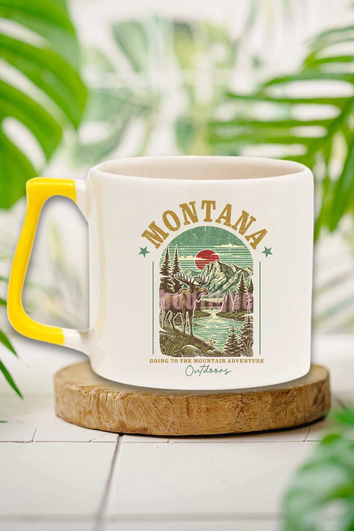 qoeuyl boutique Montana Summer Trip Baskılı Yaz Tatili Doğa Macerası Hediyelik Kulplu Kupa Bardak