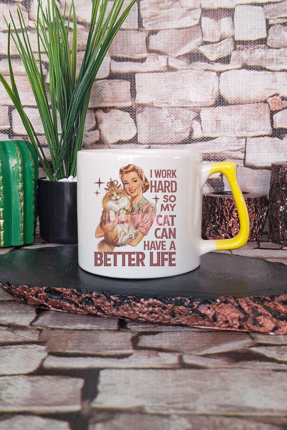 qoeuyl boutique Kedi Komik Yaramaz Esprili Kedisever Kedi Sahibi Haylaz Hediyelik Kulplu Kupa Bardak
