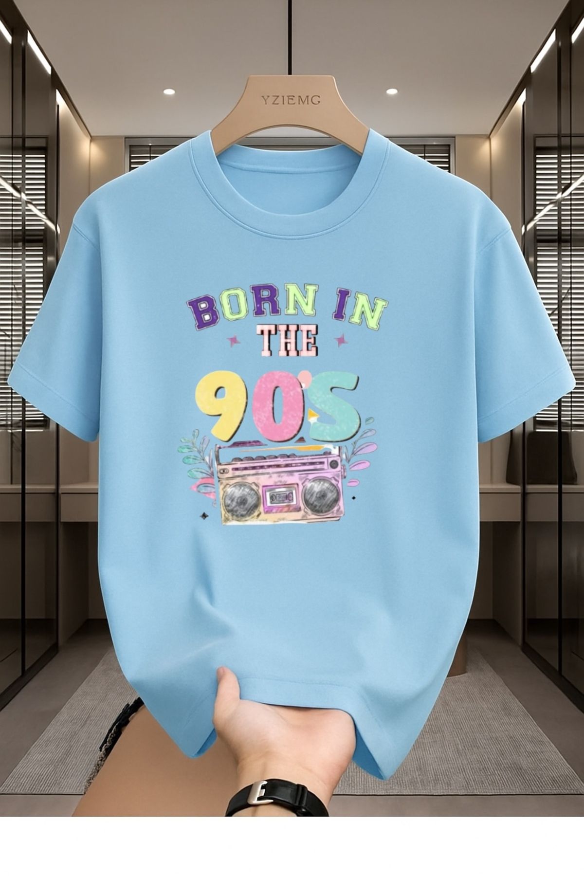 Madali Boutique Bron in The 90s Baskılı Unisex Bisiklet Yaka Pamuk Oversize Boyfriend T-Shirt