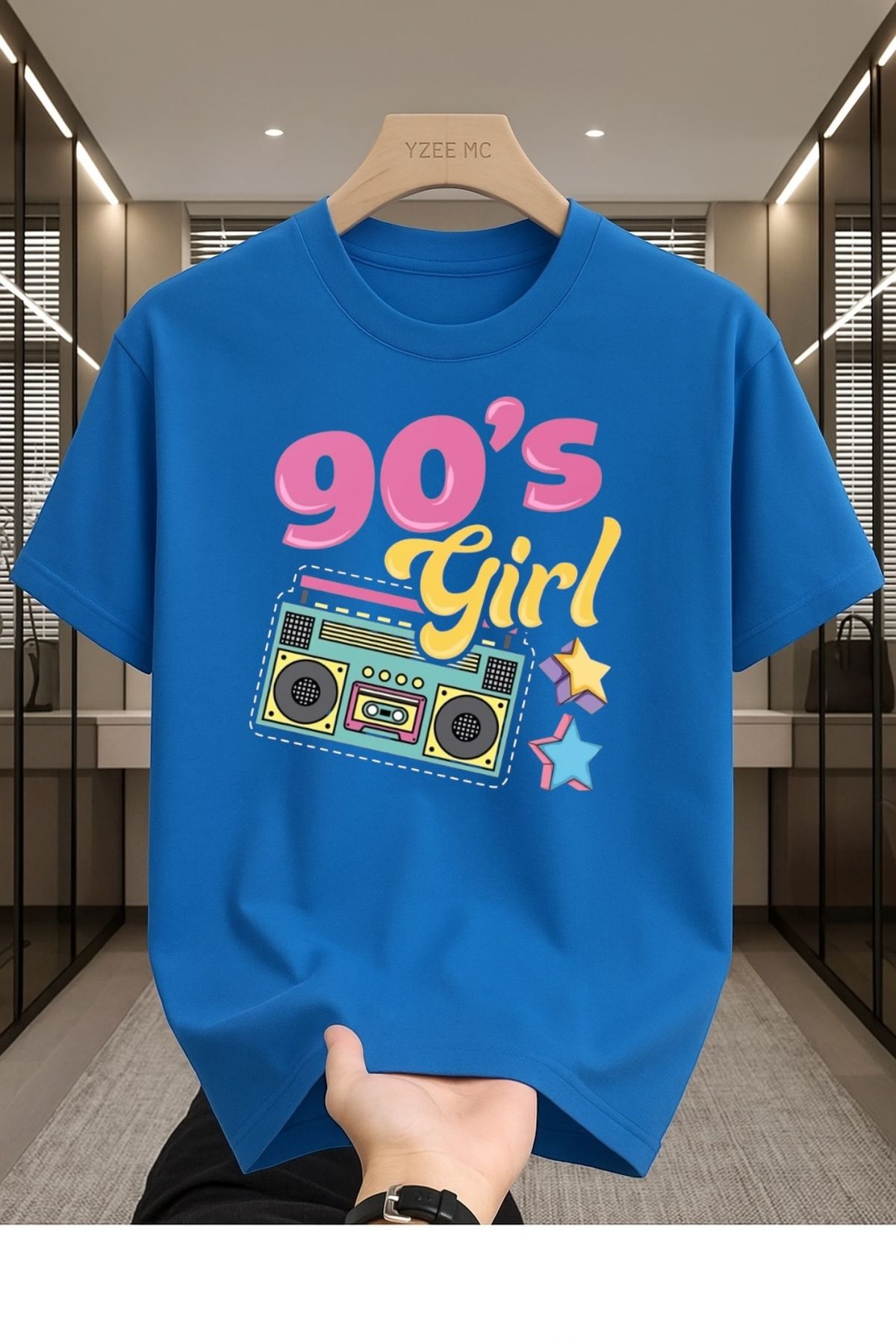 Madali Boutique 90's Girl Baskılı Unisex Bisiklet Yaka Pamuk Oversize Boyfriend T-Shirt